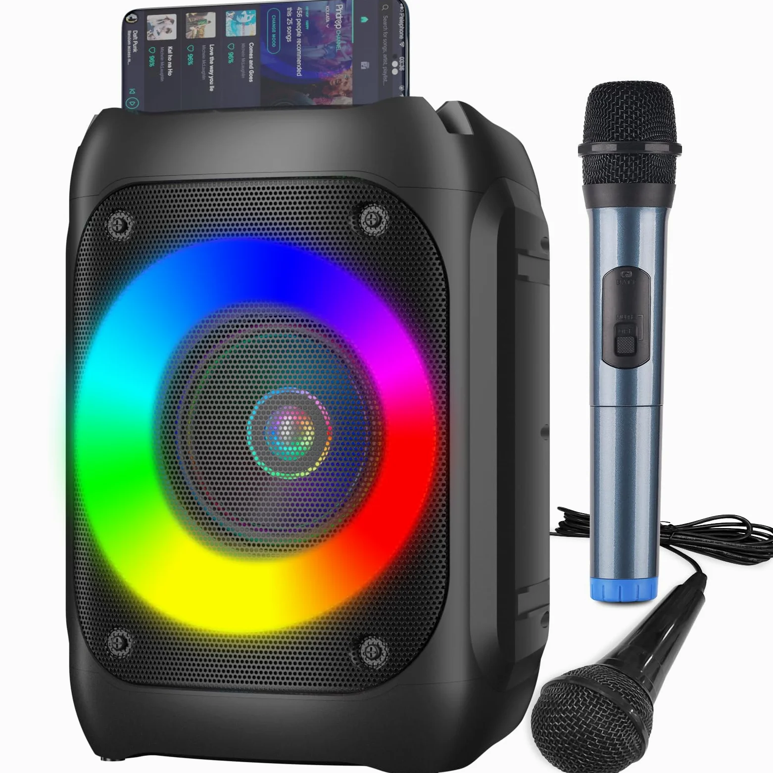 Ankuka Karaoke con 2 Microfoni Karaoke Professionale Completo con 1 Microfono Wireless & 1 Microfono con Cavo Cassa Karaoke Potatile PA Sistema e Luce LED, Supporta Bluetooth/TF/USB/AUX/FM/TWS
