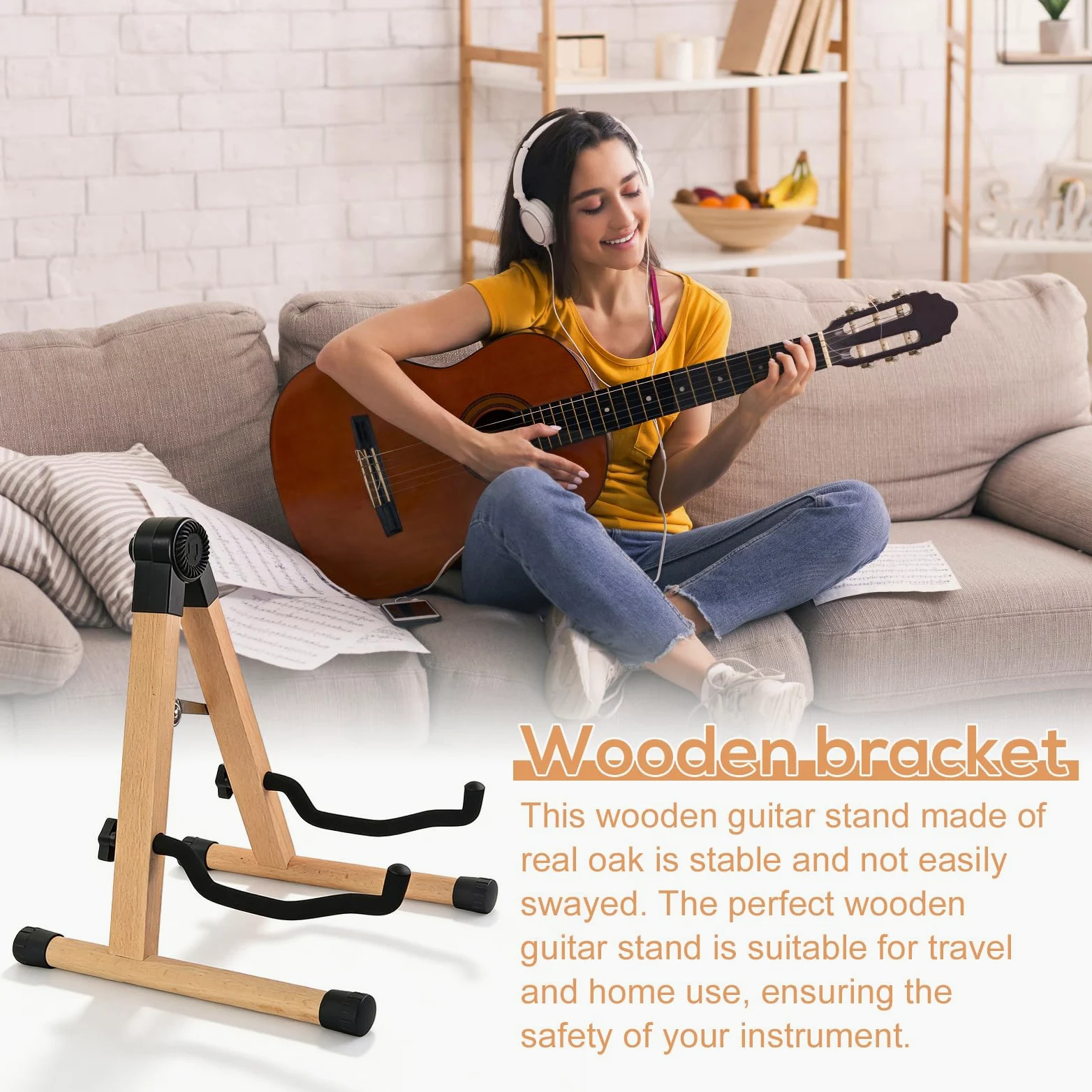 Supporto per chitarra in legno, per violoncello con supporto ad arco e schiuma imbottita, supporto pieghevole per chitarra acustica, in legno a forma di A, realizzato a mano, per chitarra elettrica