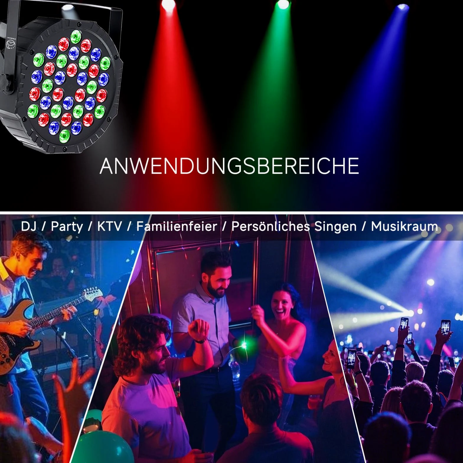 Confezione da 4 faretti LED Par 36 LED RGB per palcoscenico, DMX512 e telecomando, 7 modalità di luce con attivazione del suono, luce da discoteca, per DJ bar, matrimonio, Halloween, Natale