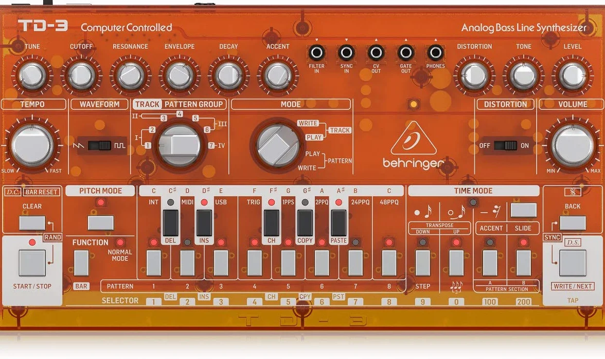 Behringer TD-3-TG Sintetizzatore analogico Bass Line con VCO, VCF, sequenziatore a 16 fasi, effetti di distorsione e catena poli a 16 voci, compatibile con PC e Mac