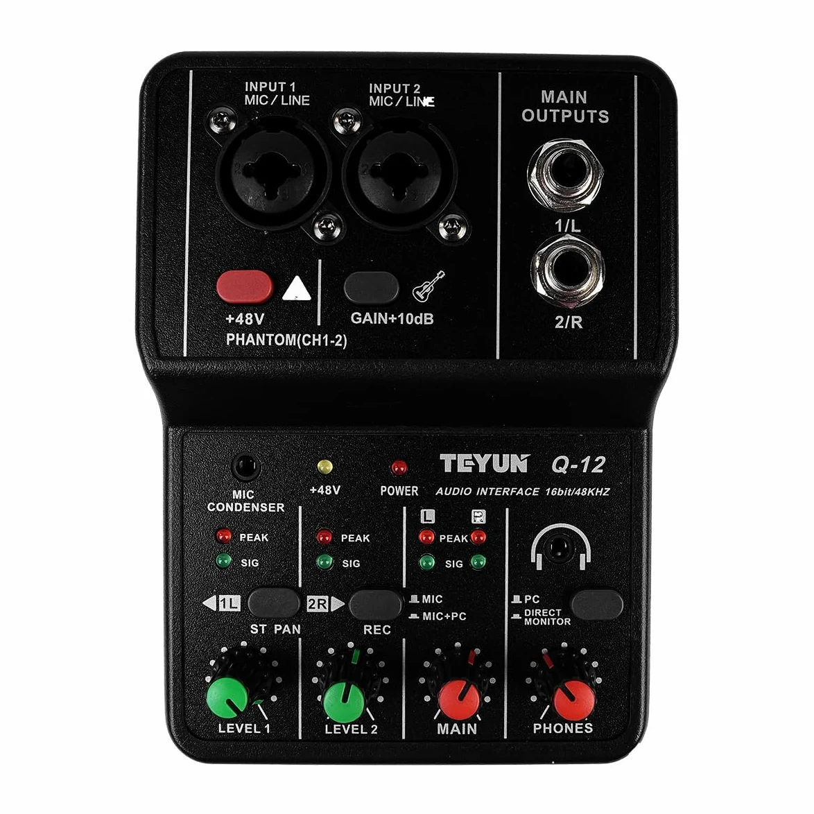 Sarini Mixer audio Mini USB a 2 canali, sistema console professionale per tavola armonica, alimentazione 48 V, mini mixer per streaming live, karaoke e registrazione