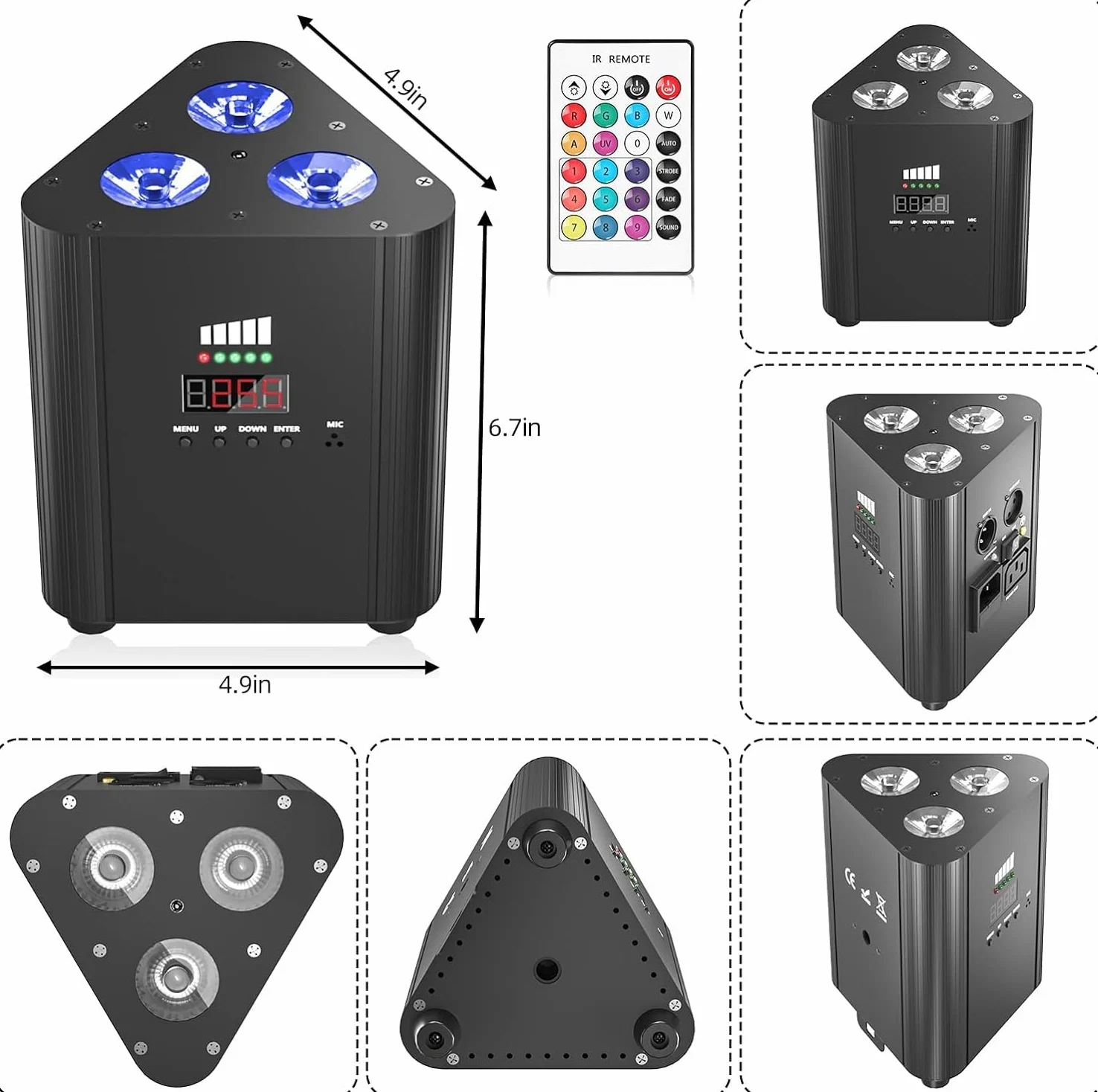 RGBW - Proiettore a LED ricaricabile batteria 4400 mAh, telecomando/controllo DMX, illuminazione da palco senza fili con indicatore di carica luce DJ per festa di Natale discoteca matrimonio
