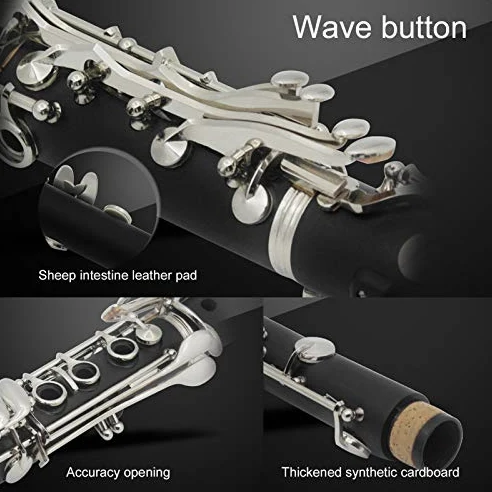 Strumento Musicale Clarinetto Chiave in Sib, Set Clarinetto 17 Chiavi in ​​Sib in Legno con Panno per Pulizia Scatola per Cacciavite a Lamella Strumento Musicale (BLACK)