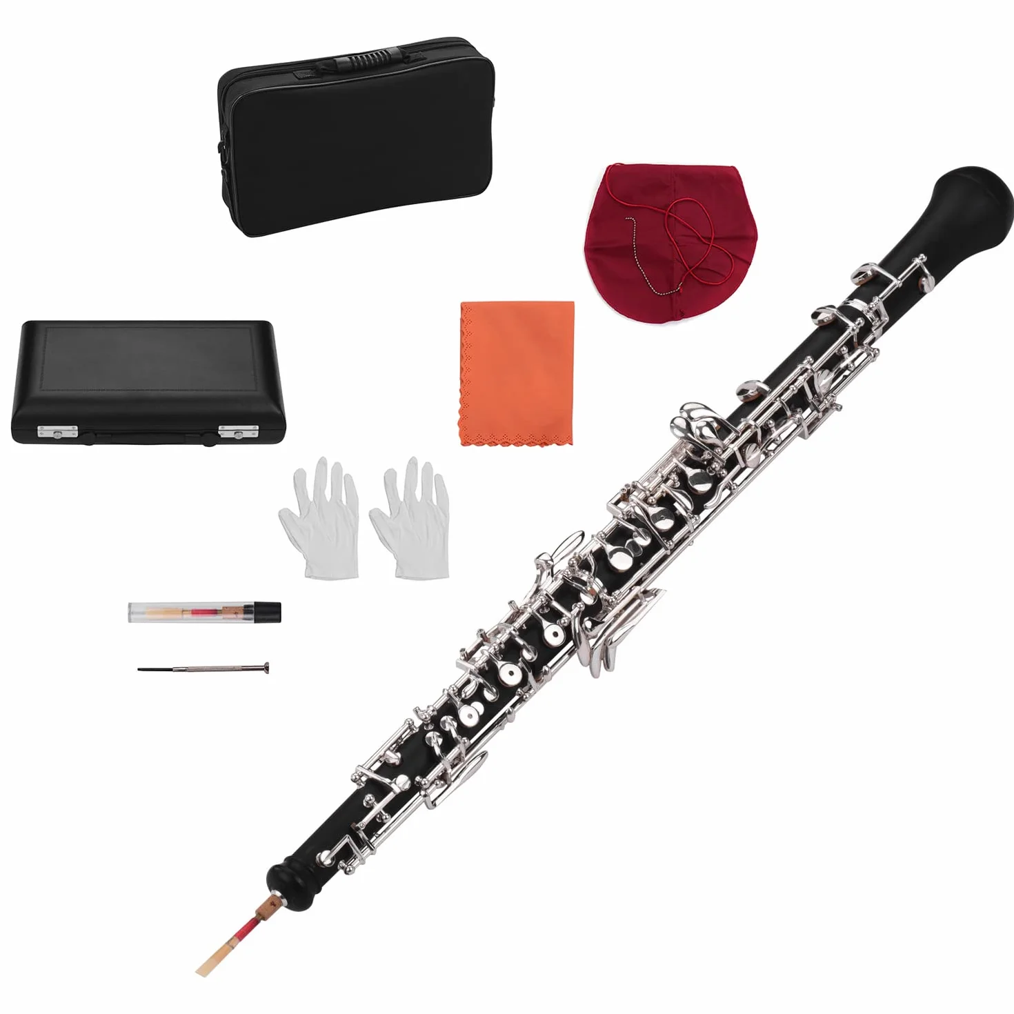 Oboe C Key Chiavi Nichelate stile Semiautomatico Strumento a Fiato con Quanti Oboe Reed Custodia in Pelle Borsa per il Trasporto Cacciavite in Panno per la Pulizia