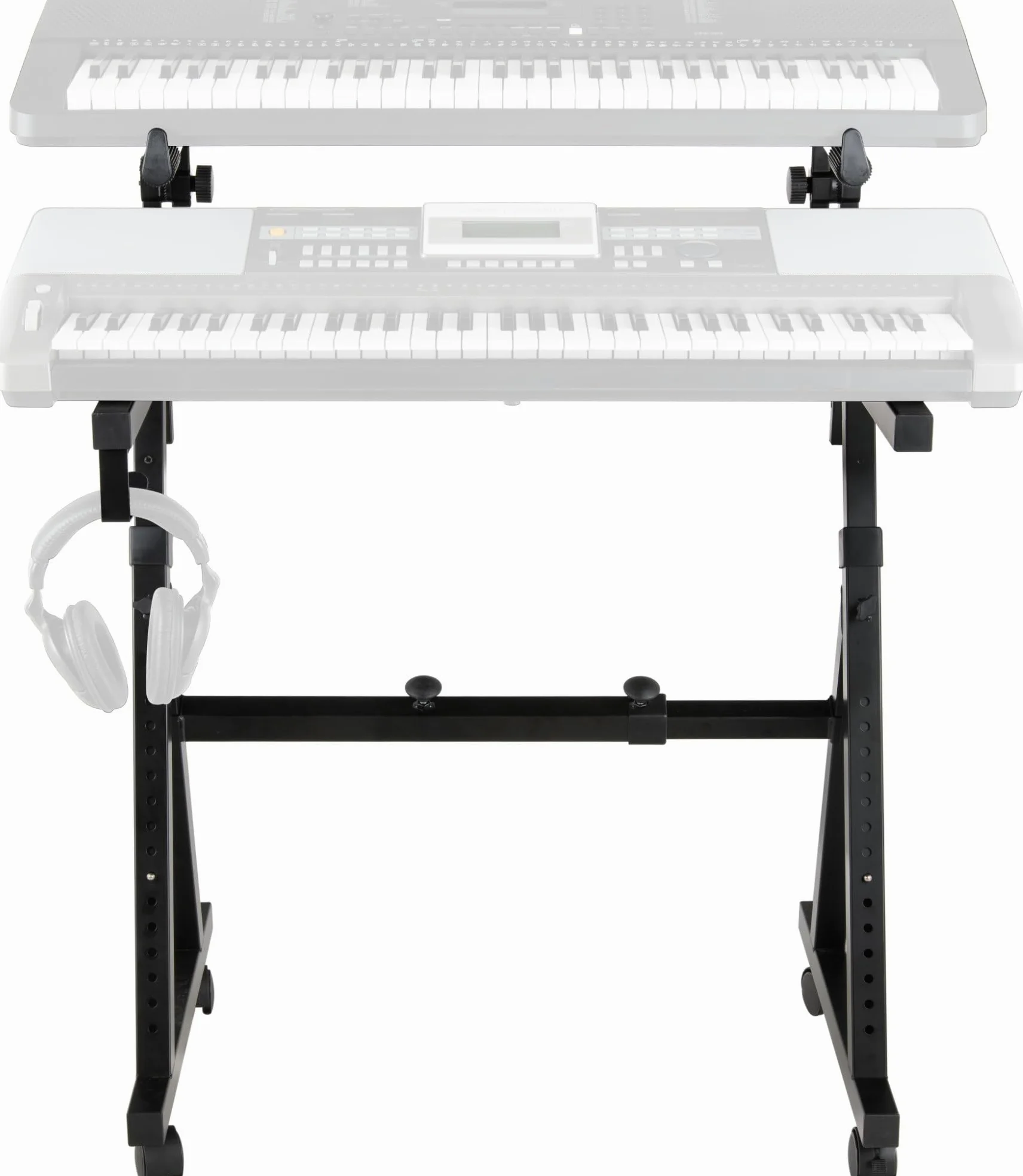 Classic Cantabile KSD-400Pro MK II Supporto Tastiera Pro Set - Supporto Tastiera Regolabile a 2 Livelli - 4 Ruote e Porta Cuffie - Portata Fino a 100 kg - Larghezza e Altezza Regolabili - Nero