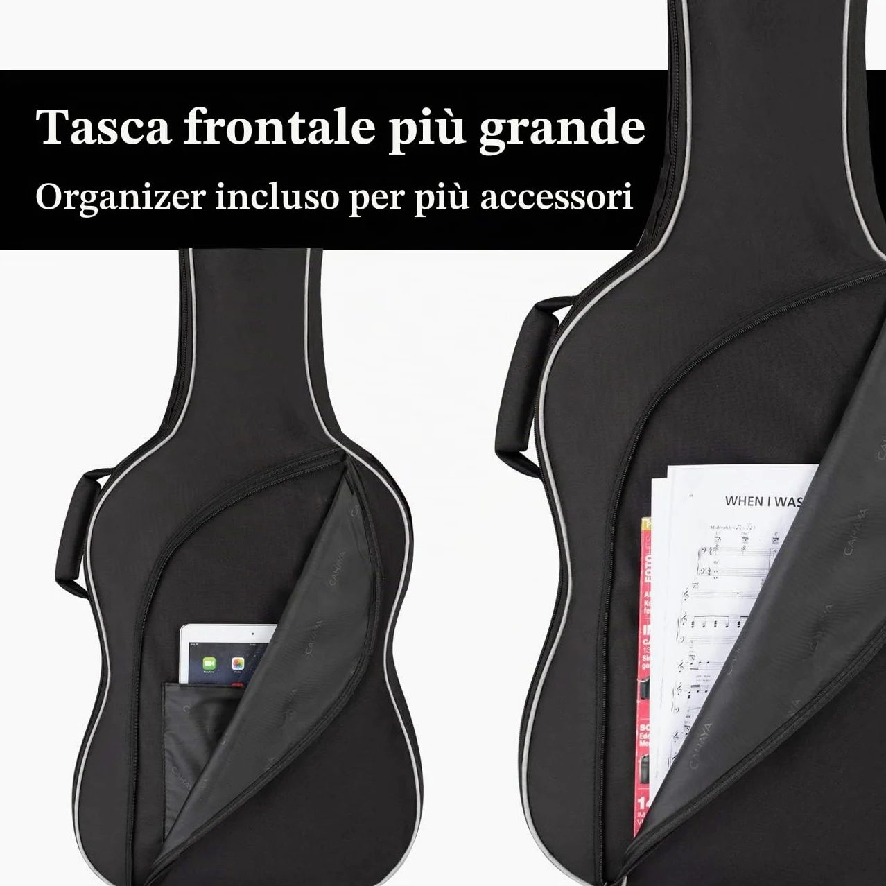 CAHAYA Borsa per Basso Elettrico Elettrico: Custodia per Basso con Imbottitura di 8mm Borse per Basso di 43 Pollici con Ampia Tasca Frontale per Spartiti o Libri Musicali Nero