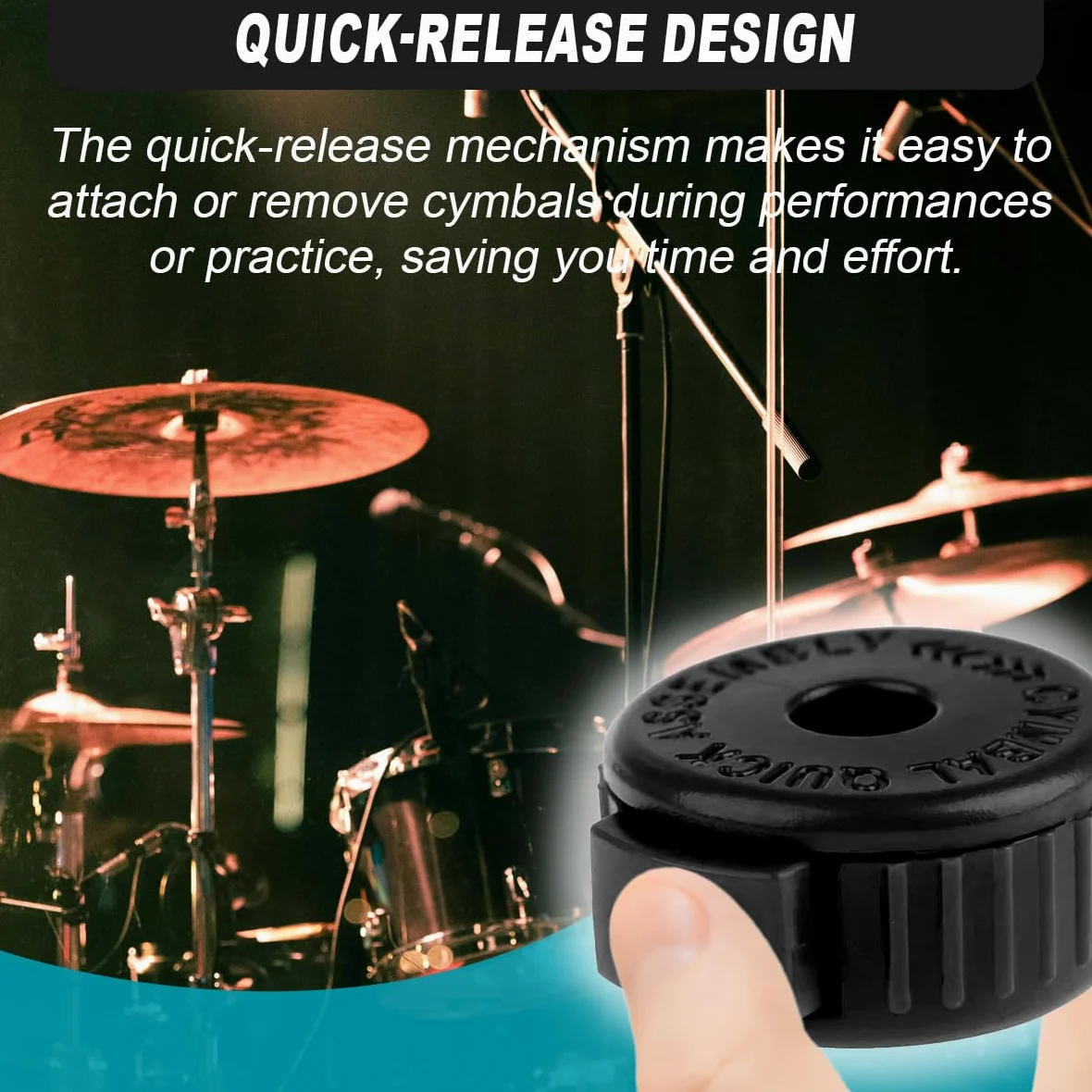 10 pezzi di dadi per piatti a sgancio rapido da 8 mm, bloccaggi per piatti in plastica nera Cymbal Toppers Cymbal Mate Accessori per batteria, con cuscinetti in gel per batteria