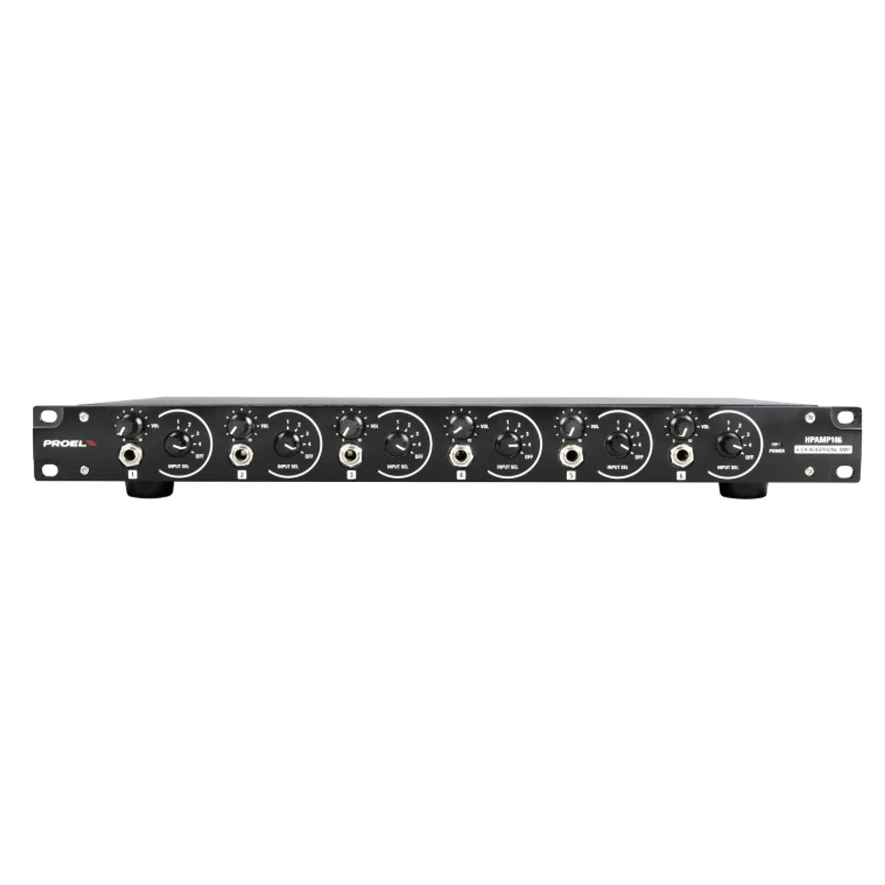 Proel HPAMP106 - Amplificatore professionale per 6 Cuffie e 4 ingressi commutabili Stereo/Mono, Nero