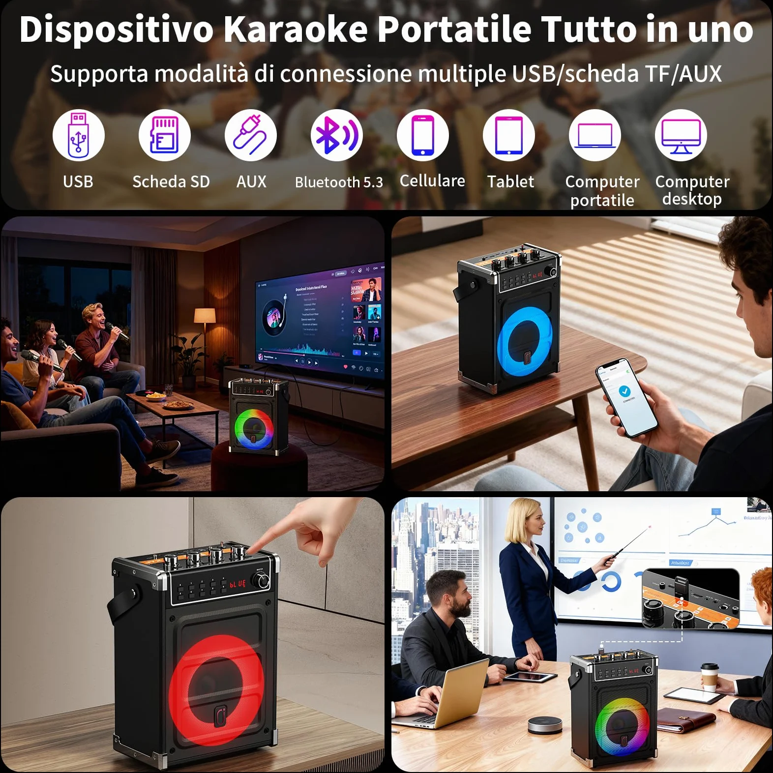 JYX Karaoke con 2 Microfono Wireless 2026 Upgrade, 380W Cassa Bluetooth 5.3, Altoparlanti Karaoke Professionali e Luci da DJ per Feste, PA Sistema Portatile Compatibile con TWS/AUX/FM/USB/TF, Nero