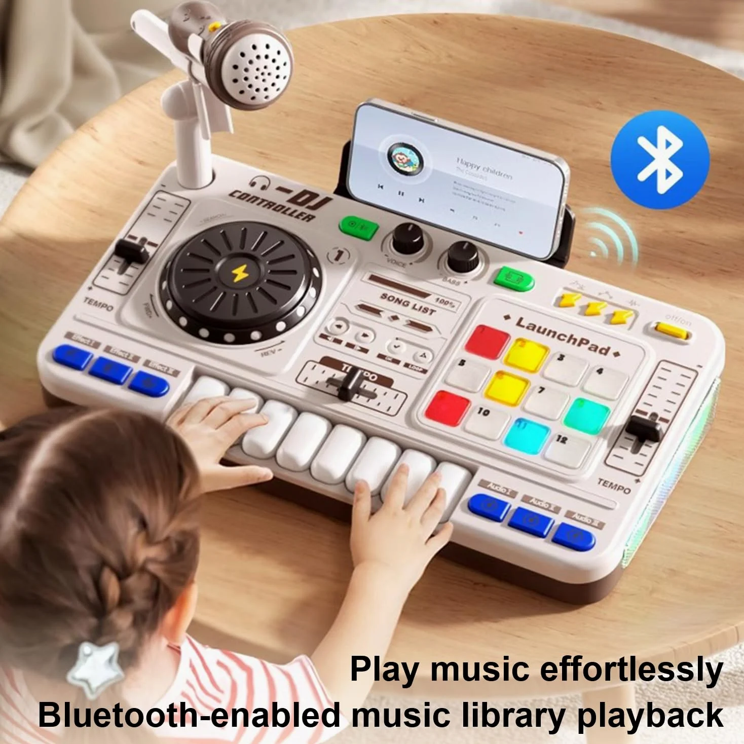 Dj Pult Principianti, Dj Pult Bambini, Dj Mixer Station Portatile Dj, Macchina Dj per bambini, Bluetooth con microfono regolabile, gradiente luminoso, adatto per bambini di età compresa tra 3 e 12