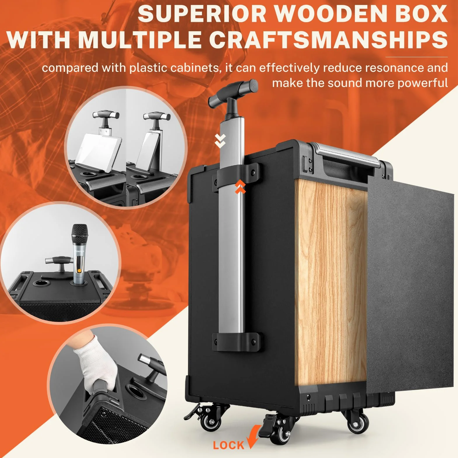 Karaoke con 2 Microfoni Wireless per Adulti, Altoparlante Bluetooth da 10" con potenza di picco di 550W, Sistema PA con TWS per Casa all'Aperto, Ruote Rotanti e Carrello, supporta USB/TF/REC/AUX/FM