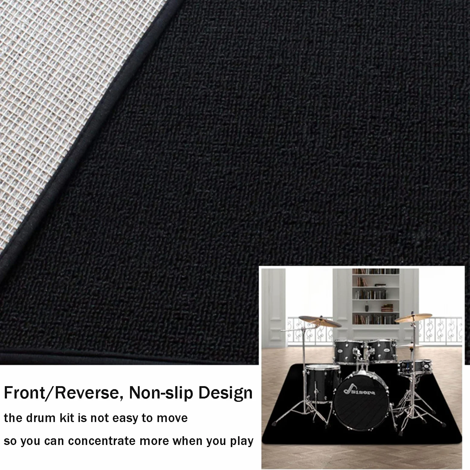 Tappeto Fonoassorbente Batteria, Tappeto per Batteria 200x160 cm, Tappeto Isolante Acustico Pavimento, Tappetino Insonorizzato Antiscivolo per Grancassa Rullante Tamburo Jazz Tappetini(Color:Nero)