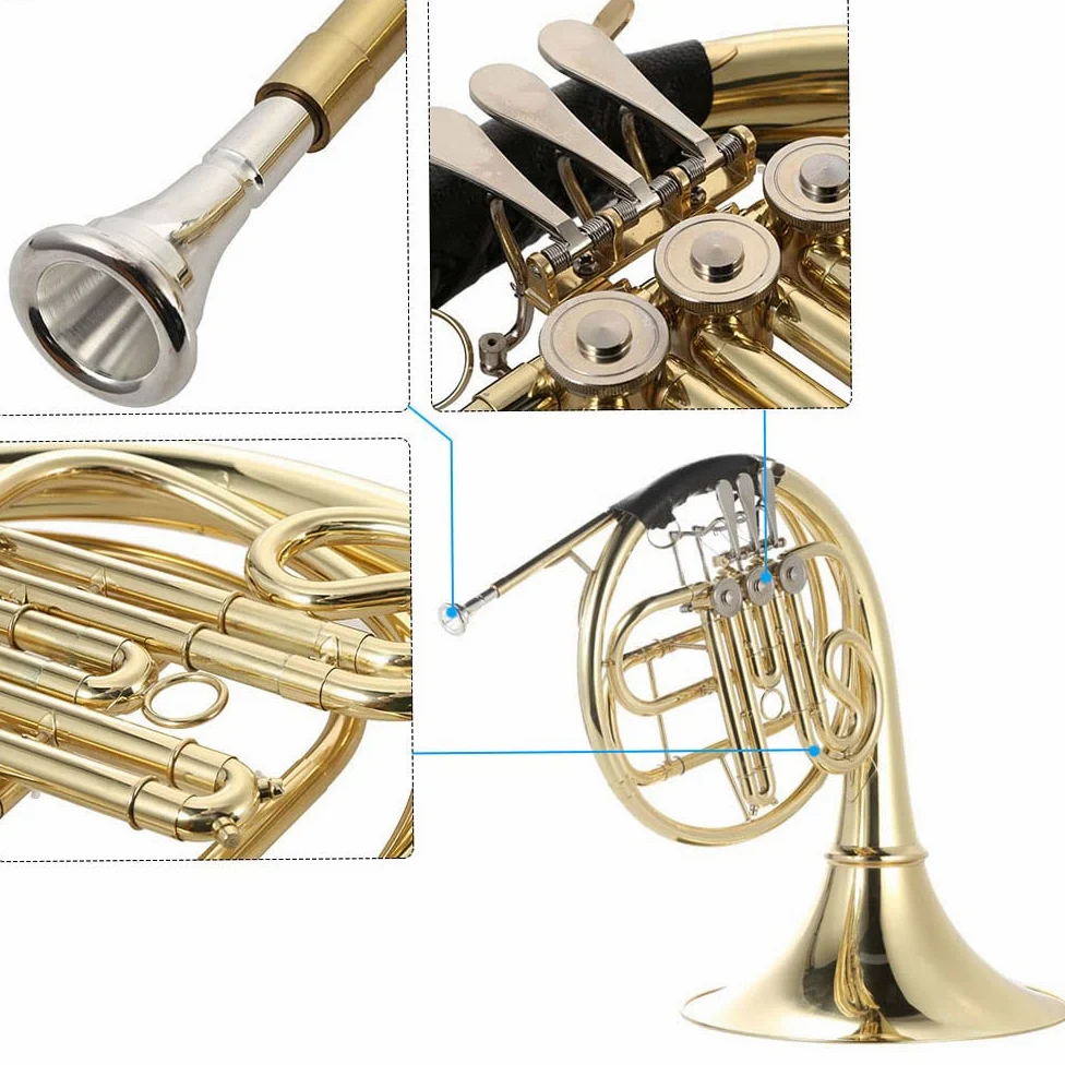Corno francese,Sib corno francese singolo 3 tasti ottone lacca oro corno francese diviso a fila singola strumento a fiato con bocchino cupronichel custodia per il trasporto
