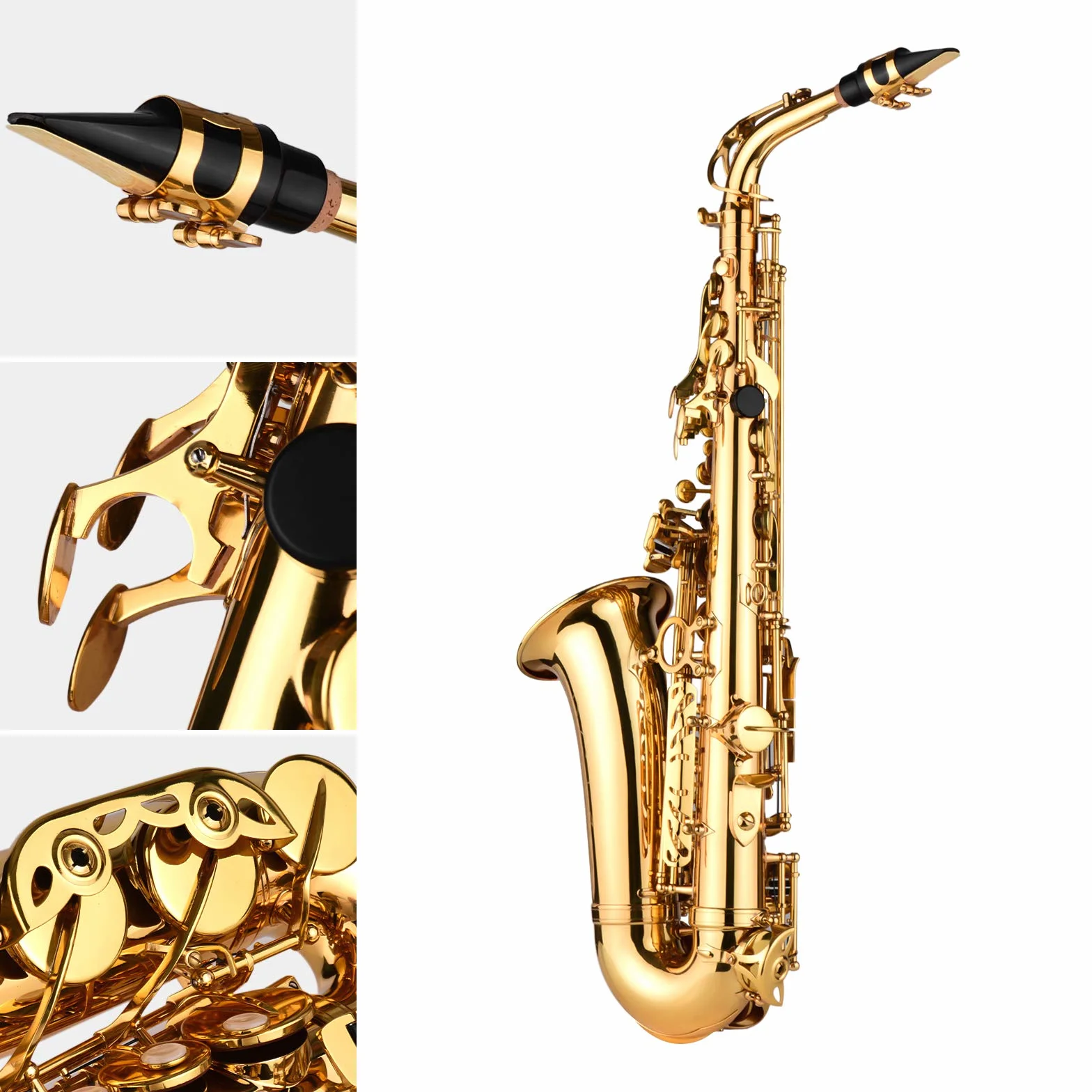 Saxfono EB Alto, Sax Laccato in Ottone con Suono Puro per Begner, Accessori Professionali Inclusi