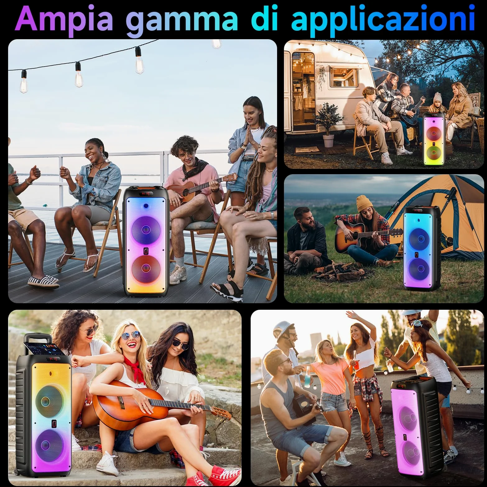 JYX Sistema Karaoke con 2 Microfoni Wireless, Altoparlante Karaoke Bluetooth Portatile Professionale con Luci LED, Ideale per Feste in Famiglia e Regali, Supporta USB/TF/AUX/MIC/TWS