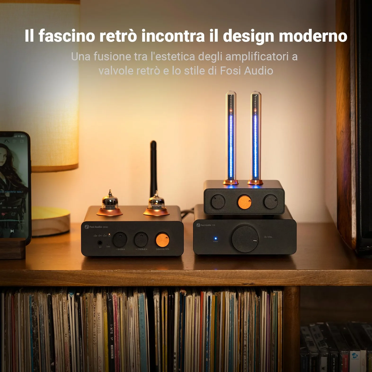 Fosi Audio Music Visualizer, Analizzatore di Spettro del Suono, Luce Ambientale RGB a Tubo d'epoca, Misuratore di Volume del Microfono per il Sistema Stereo, con Regolazione della Sensibilità