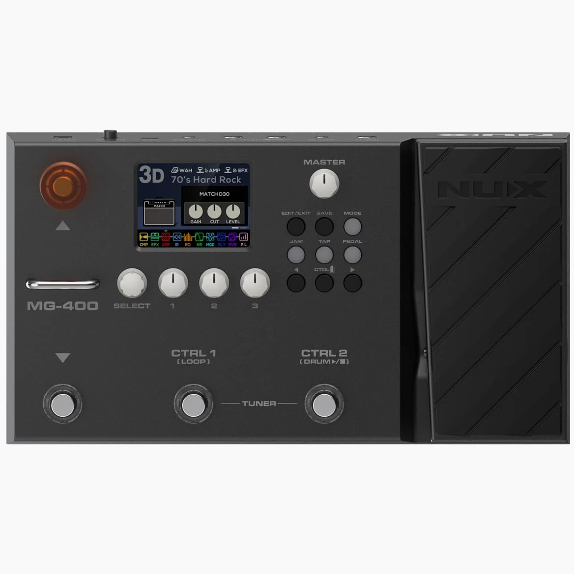 NUX MG-400 Multi Effetti Pedale, Modellazione Amp, 512 campioni IR, 10 blocchi di segnale mobili indipendenti, nero