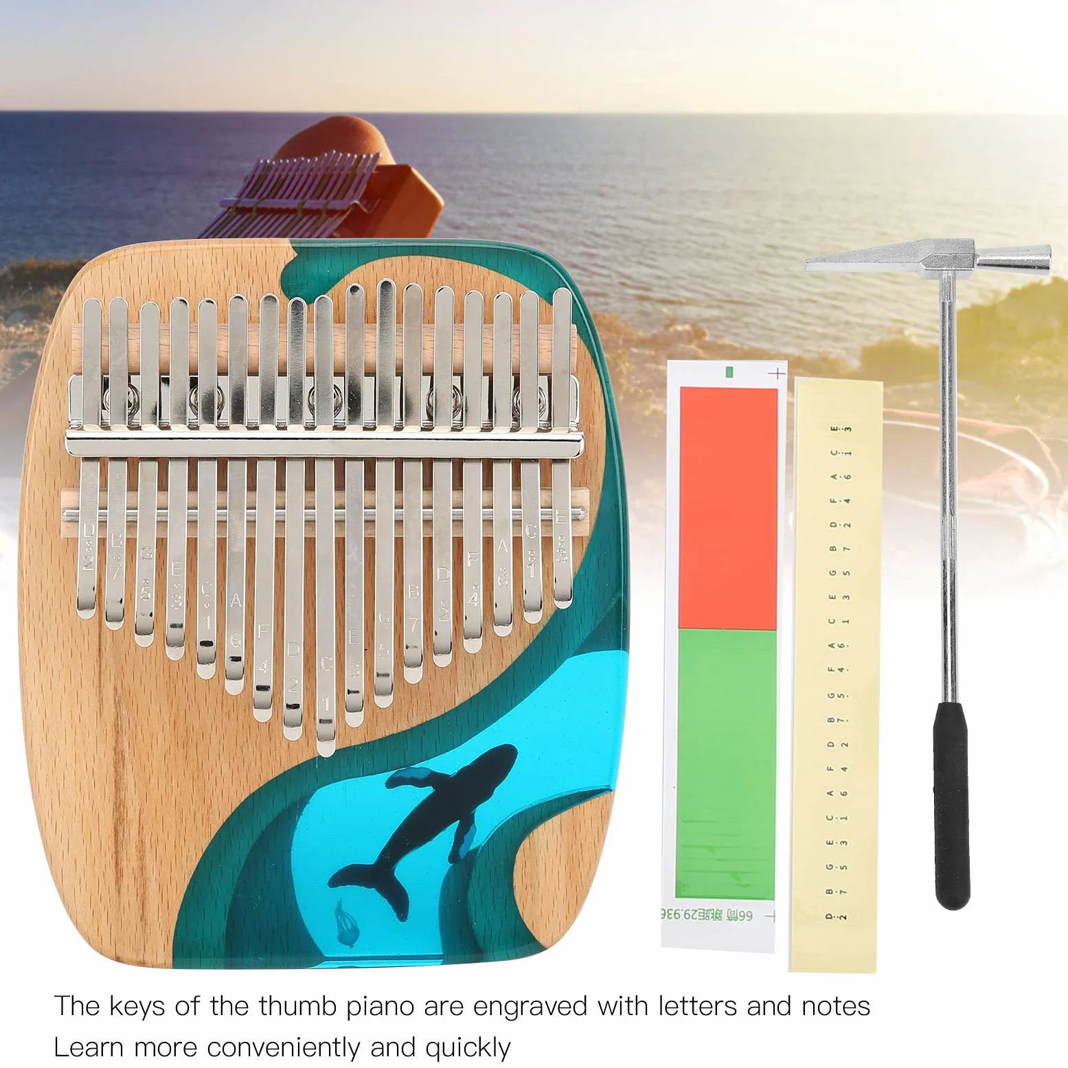 Kalimba 17 Key Finger Strumento musicale per pianoforte con adesivo Pollice in mogano Regali per pianoforte per bambini e principianti di pianoforte Professionale