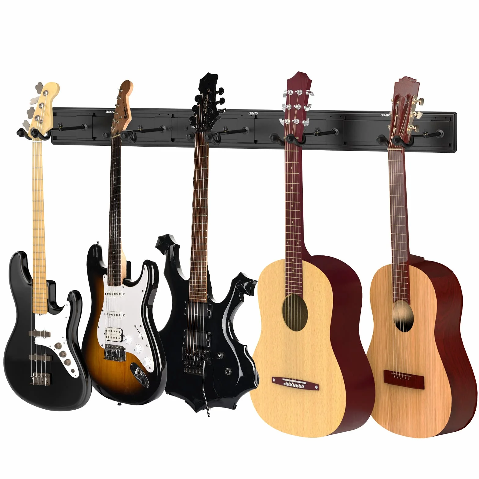 LEKATO 5 ganci da parete per chitarre acustiche elettriche e bassi, 5 ganci per chitarra in alluminio Slatwall sistema di guida per chitarra Rackin cuciture Design per montaggio a parete per chitarra