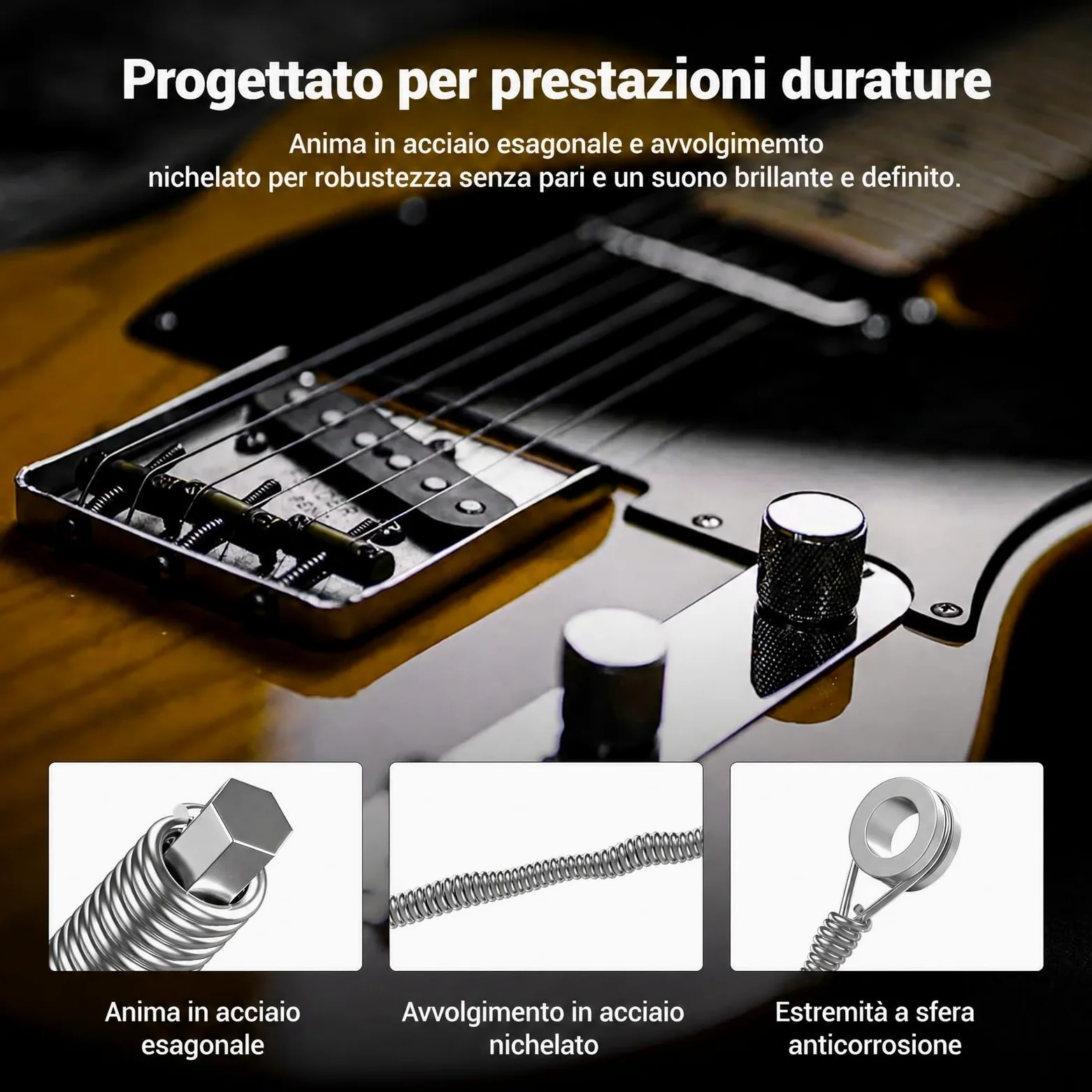 MELONARE Corde per chitarra elettrica, estremità a sfera, avvolgimento in acciaio nichelato, anima esagonale e rivestimento antiruggine, 10–46 Regular Light, confezione da 10 (GA-S2-10)