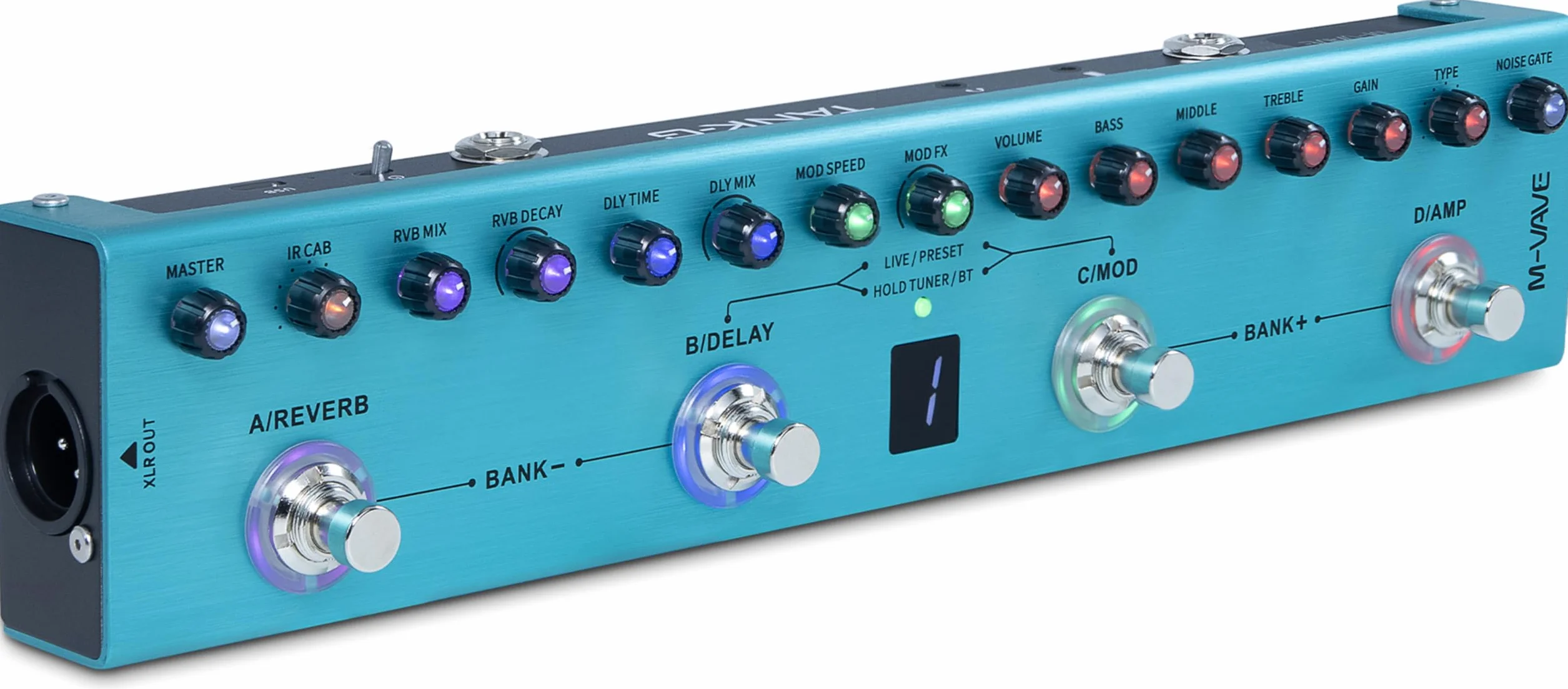 M-VAVE TANK G V 2 Pedale per chitarra multieffetto, 36 preset modificabili, Chorus, Delay, Reverb, MOD, IR terze parti, registrazione, sintonizzatore, batteria integrata