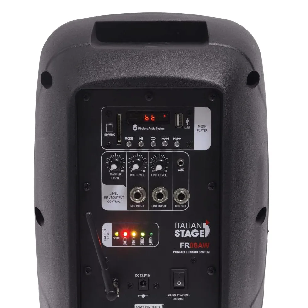 Italian Stage FR08AW by Proel - Diffusore portatile amplificato a batteria, con mp3 player, sd card, usb e bluetooth. (FR08AW)