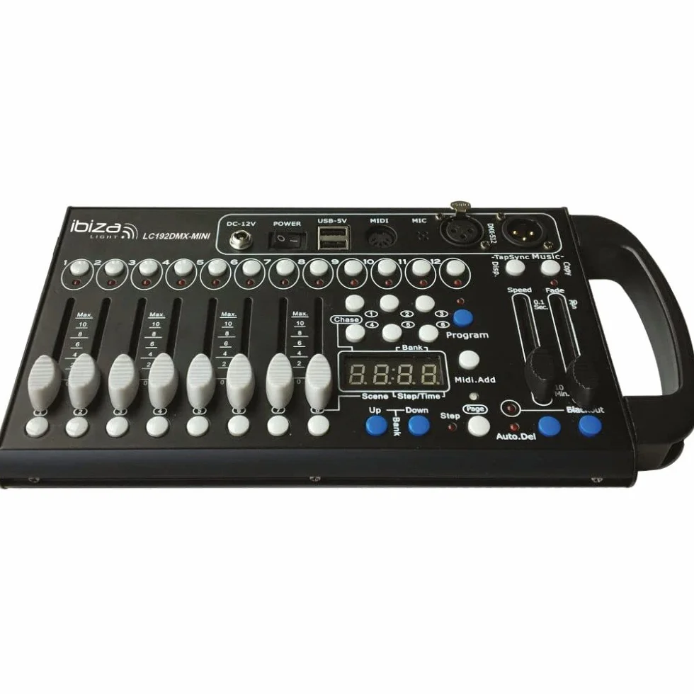 Ibiza - LC192DMX-MINI - Controller DMX a 192 canali con 12 scanner da 16 canali ciascuno - Rackable 19" - Nero