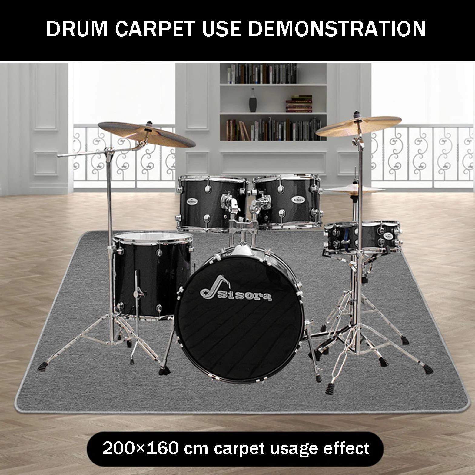 Tappeto Fonoassorbente Batteria, Tappeto per Batteria 200x160 cm, Tappeto Isolante Acustico Pavimento, Tappetino Insonorizzato Antiscivolo per Grancassa Rullante Tamburo Jazz Tappetini(Color:Nero)