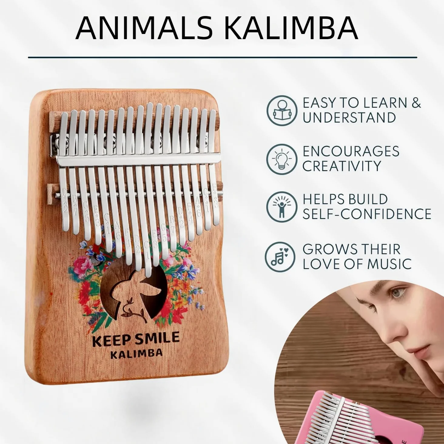 Kalimba - Pianoforte da pollice con 21 tasti/17 tasti, strumento musicale portatile per principianti, regalo musicale per gli amanti della musica (coniglietto, grande)