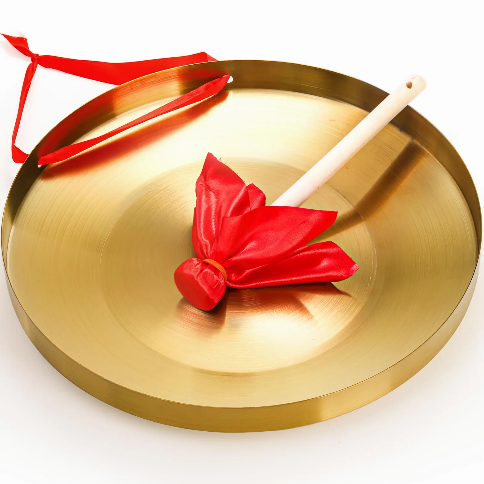 ZEAYEA Gong da 32 cm, strumento tradizionale cinese a percussione in rame con battente e nastro rosso per appendere celebrazioni, feste, festival