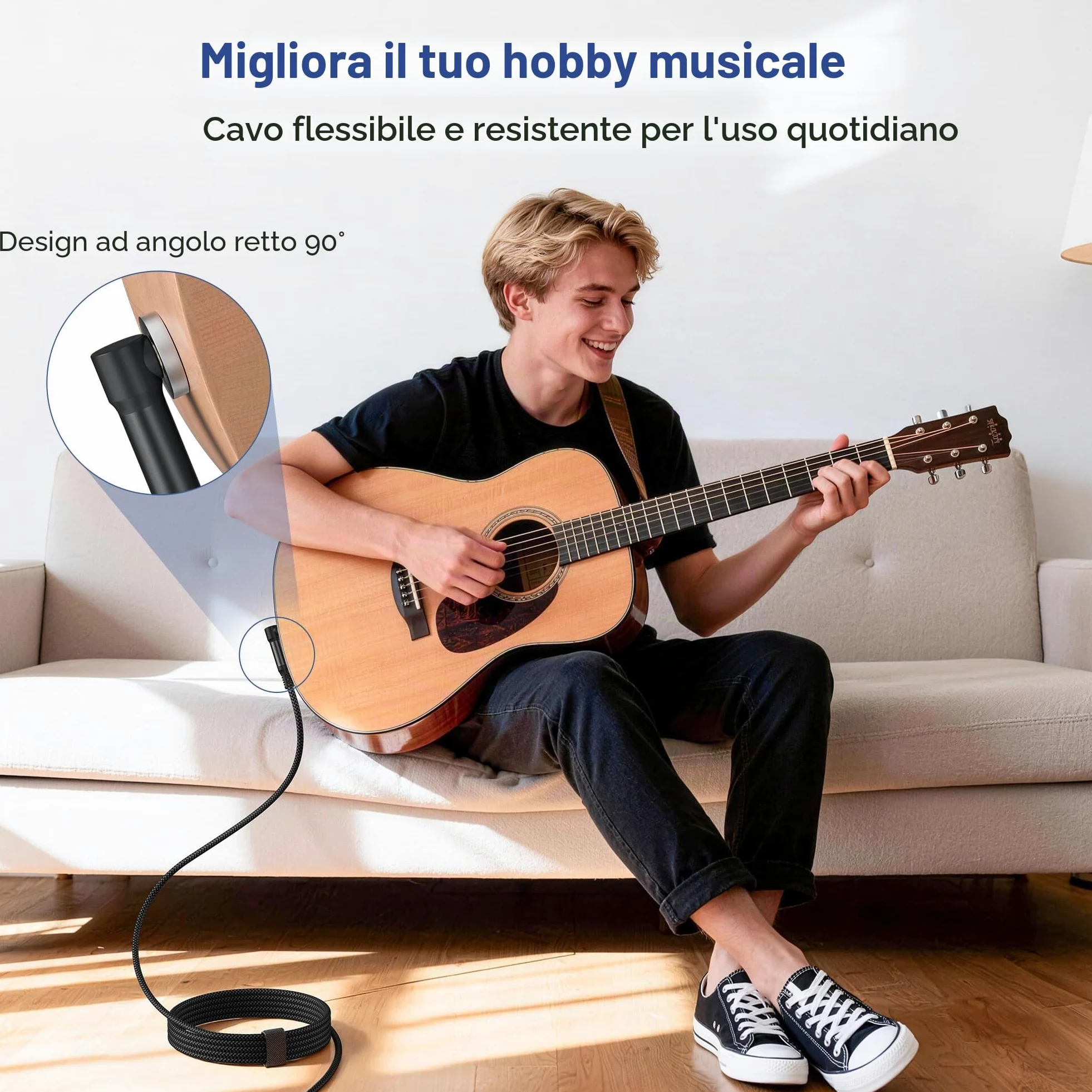 Elebase Cavo Audio Jack Angolo Retto 6.35 mm 3M 2-Pezzi,Cavi Filo Doppio 6.35mm Maschio,Cable Guitar TRS Bilanciato 90 Gradi Angolare 1/4 Pollici per Strumenti,Chitarra Elettrica,Basso,Tastiera,Amp
