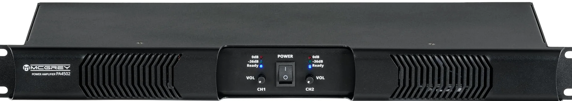 McGrey PA-4502 Amplificatore 1U 2x450W Class-D, 2 canali, XLR/Speakon, protezioni, compatibile rack 19", leggero 2,8 kg — per band, DJ, eventi e installazioni fisse