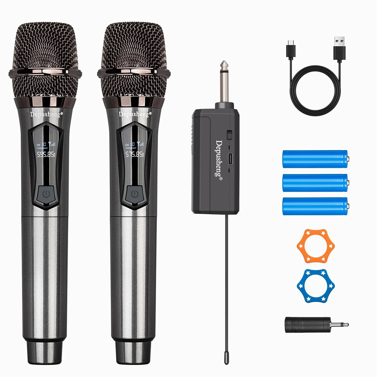 Depusheng Microfoni senza fili, sistema microfono karaoke, microfonos Inalambricos con ricevitore ricaricabile, microfono dinamico cordless per canto, matrimonio, DJ, festa, discorso