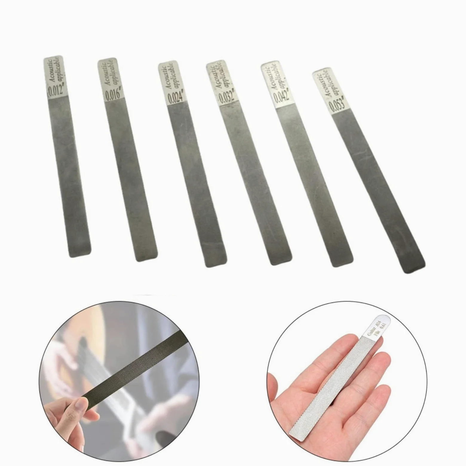 6 lime per capotasti per chitarra, basso, ukulele, meccanici, officine, musicisti, 10-46, in acciaio inox, colore argento