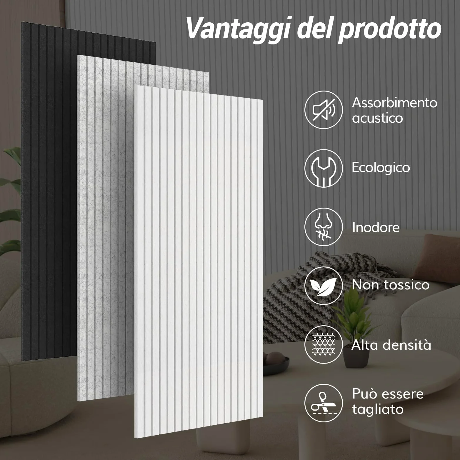TONOR Pannelli acustici grandi, autoadesivi, 8 pezzi, 120 x 60 x 0,9 cm (5,76 m²), pannelli da parete autoadesivi realizzati con pannelli di isolamento acustico, rivestimento murale per pannelli
