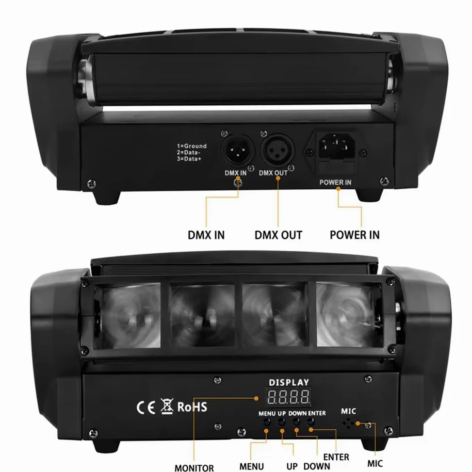 Confezione da 2 faretti Beam Spider Beam 83 Gunner Smoke con LED RGBW e controllo DMX - Luce da festa, luce flash lampadario Proiettore audio automatico per bar, club, discoteche, feste, DJ e