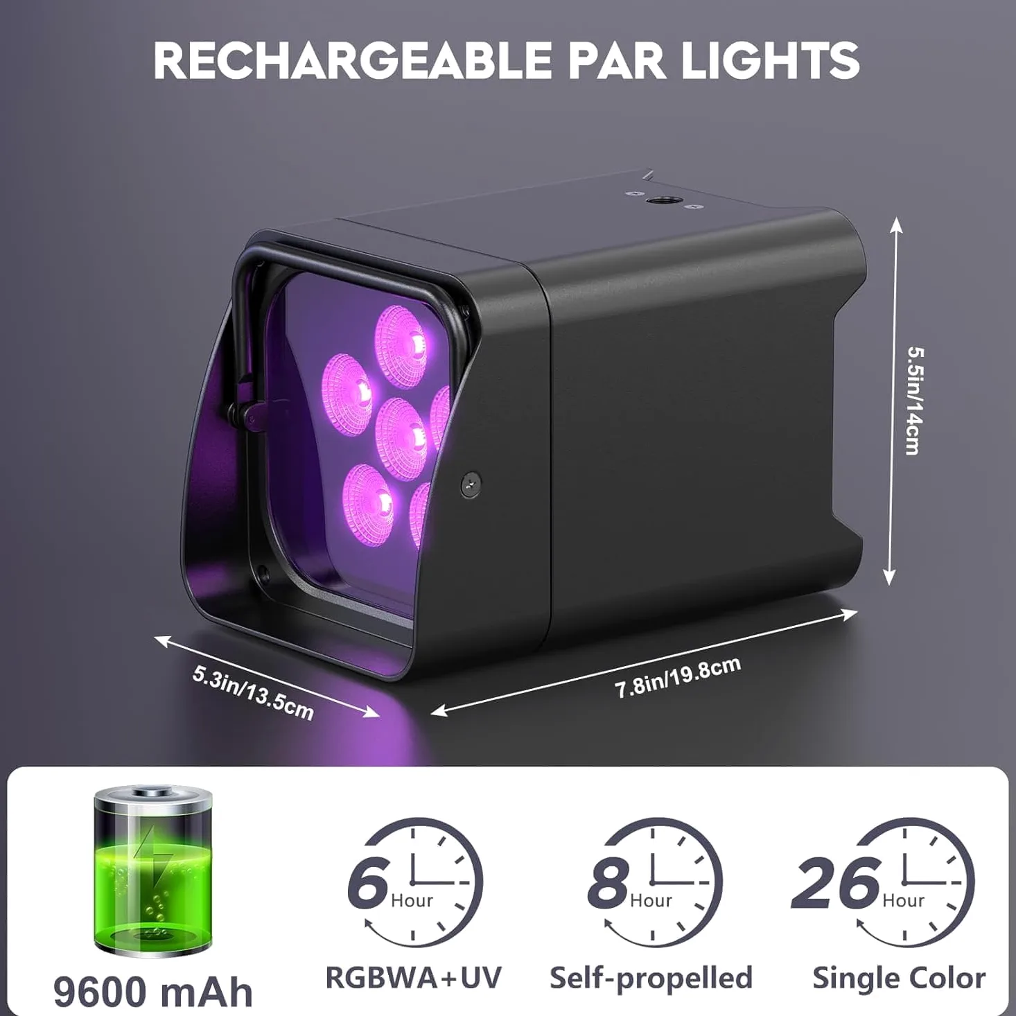 Proiettore PAR LED 108 W, 6 pezzi con flightcase RGBWA + UV, batteria ricaricabile 9600 mAh, telecomando/applicazione/WiFi/DMX, ideale per feste, DJ, Natale, bar, compleanni