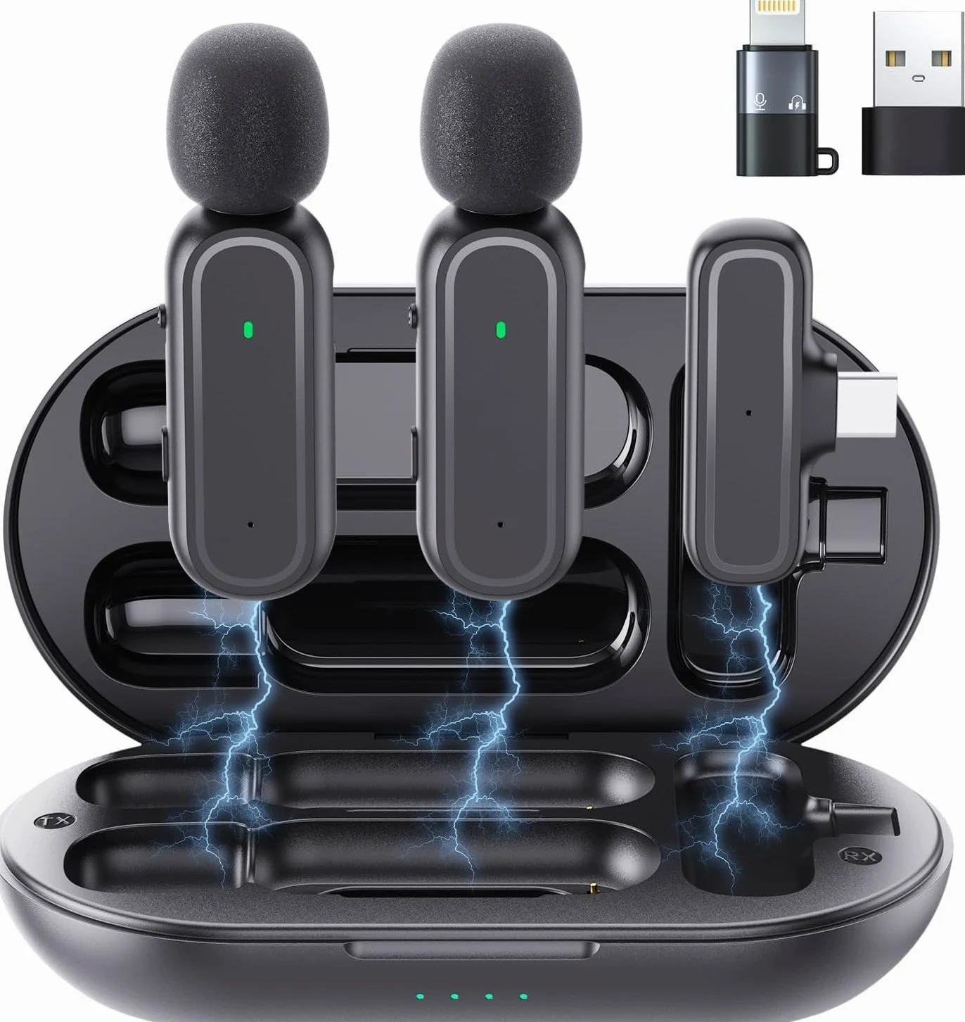 Microfono Wireless per iPhone/Android/iPad - Microfono Lavalier con Custodia di Ricarica 42H, Riduzione Rumore, 65FT Portata - Mini Microfono per Video Social, YouTube, TikTok, Vlog, Live