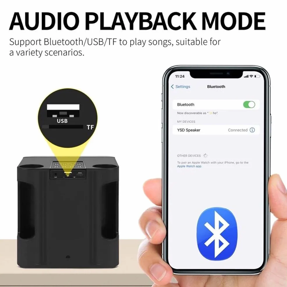 Altoparlante Bluetooth senza fili con 2 microfoni canta tu per karaoke Sistema PA portatile per feste, attività, supporto AUX, scheda USB/TF (nero)