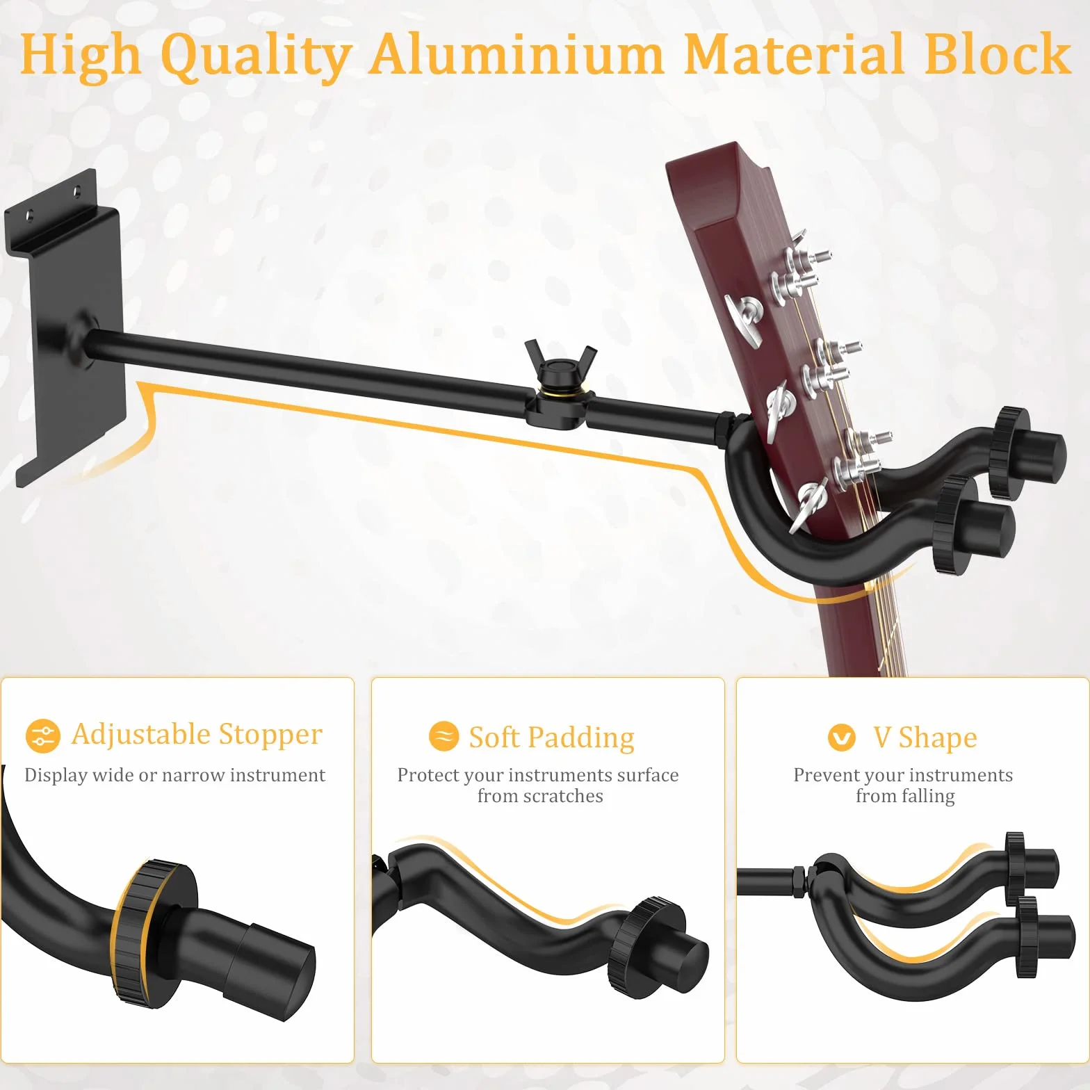 LEKATO 5 ganci da parete per chitarre acustiche elettriche e bassi, 5 ganci per chitarra in alluminio Slatwall sistema di guida per chitarra Rackin cuciture Design per montaggio a parete per chitarra
