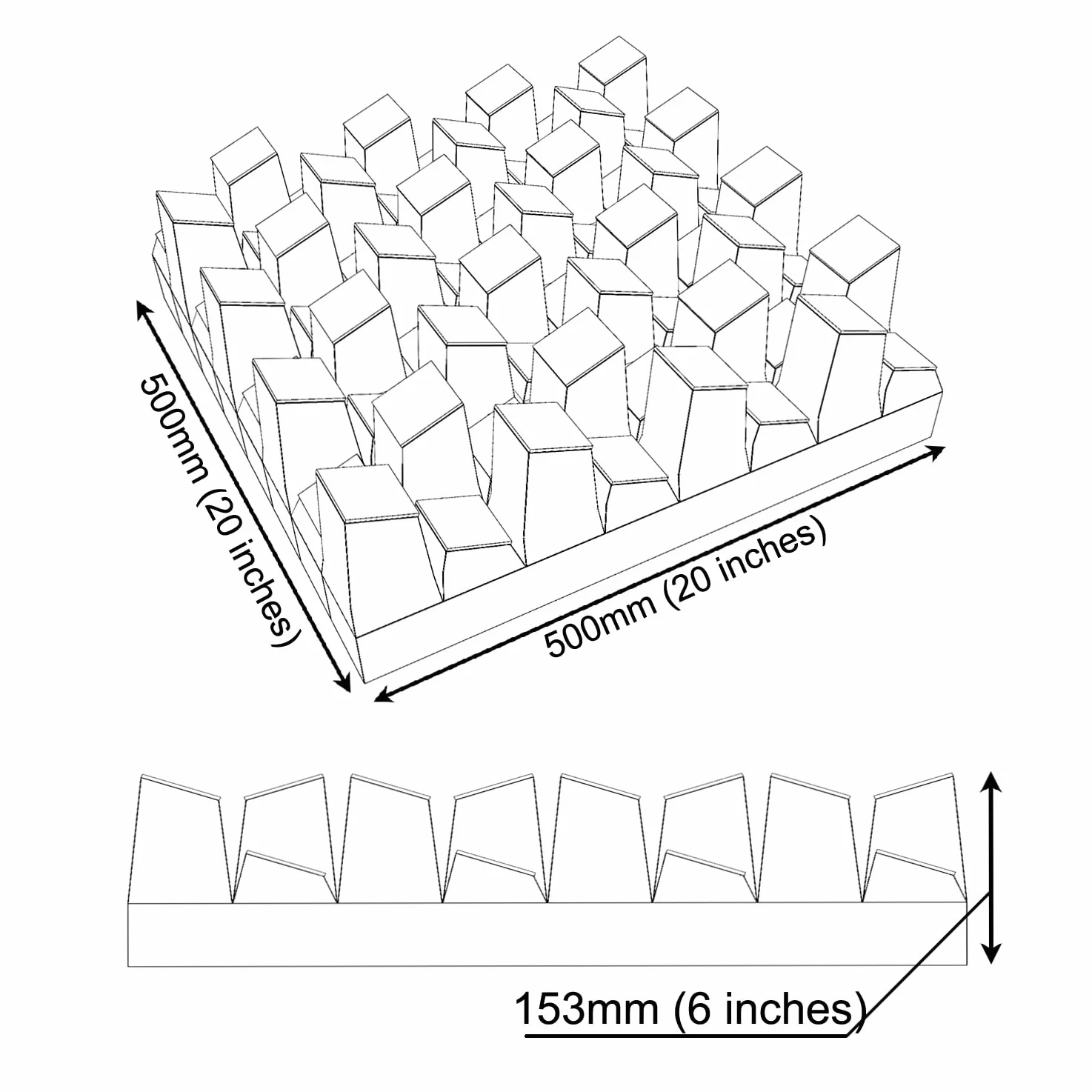 Set di 2 diffusori acustici | Diffusione e assorbimento sonora 2D | 50x50 cm | Pannelli artistici da parete | Controllo del rumore e riduzione dell'eco | [SIRIUS (150mm) | Wengé]