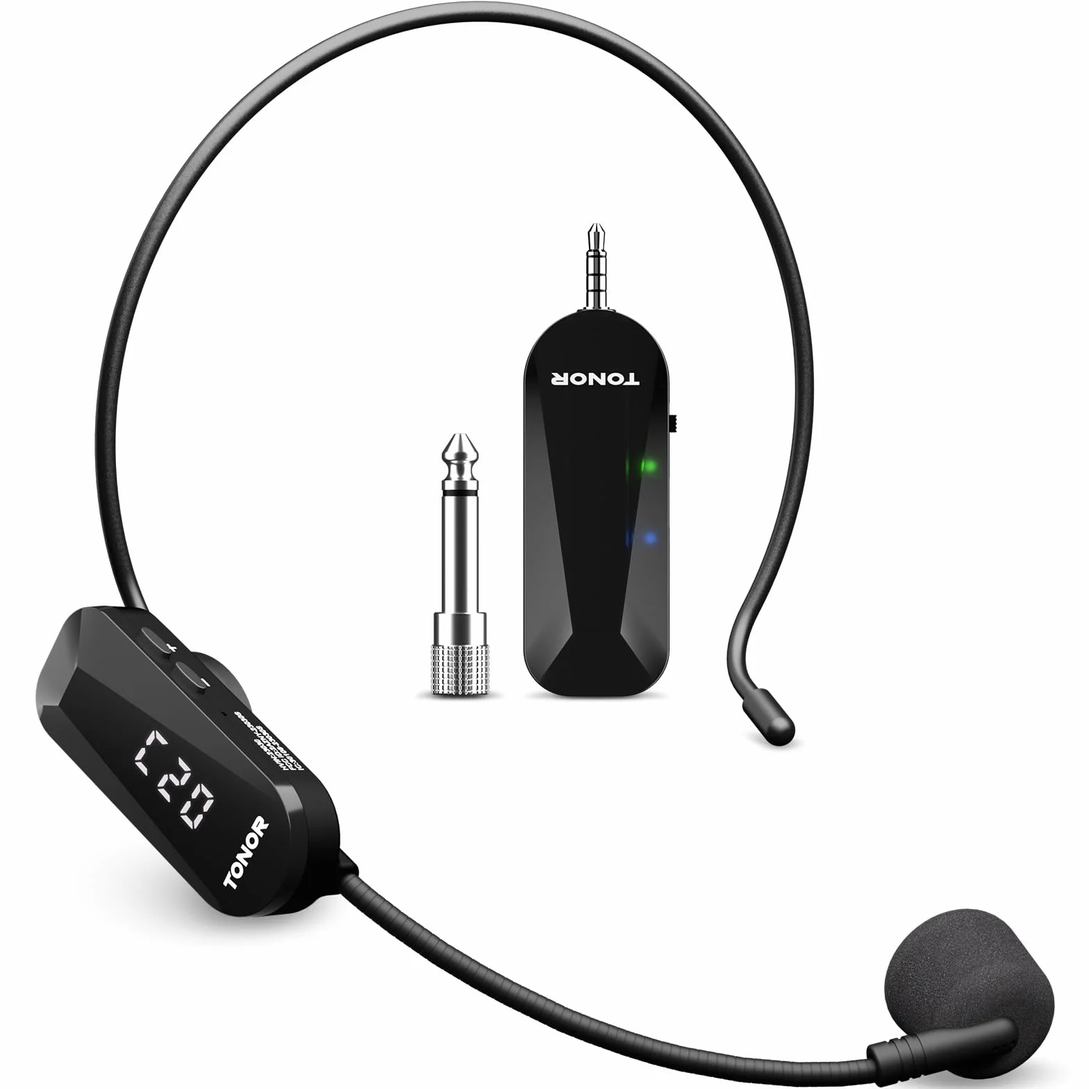TONOR Microfono Wireless ad Archetto UHF, Ricaricabile Microfoni Senza Fili con 20 Canali, Archetto e Palmare 2-in-1, 6.5H Autonomia, per Amplificatore Vocale, Fitness, Insegnamento, Tour, Sistema PA