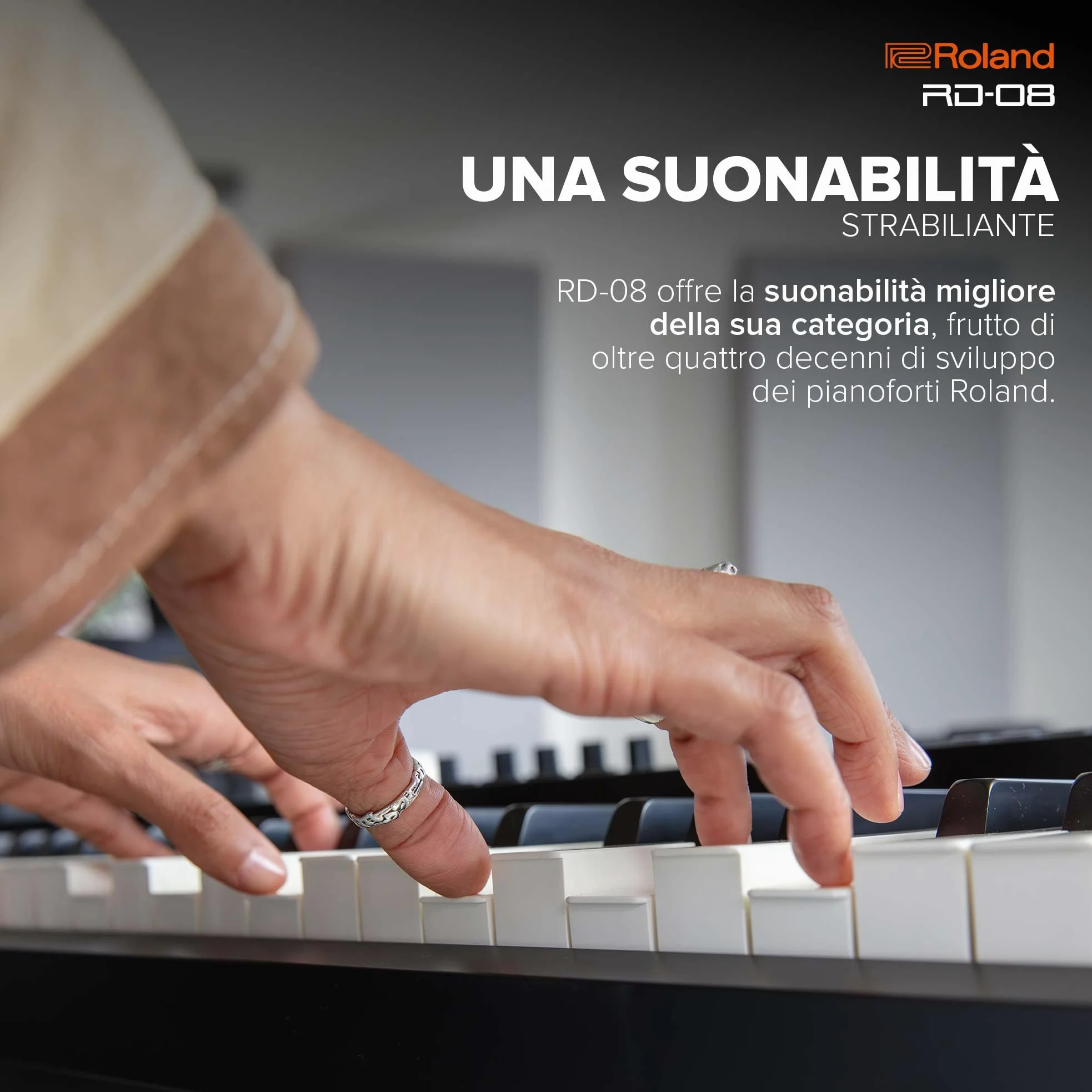 Stage Piano Roland RD-08 | L'Autentico Sound e la Vera Suonabilità RD | Design Essenziale | Tastiera Pesata PHA-4 a 88 Note | Funzionalità Espandibili | Otre 3.000 Suoni Integrati