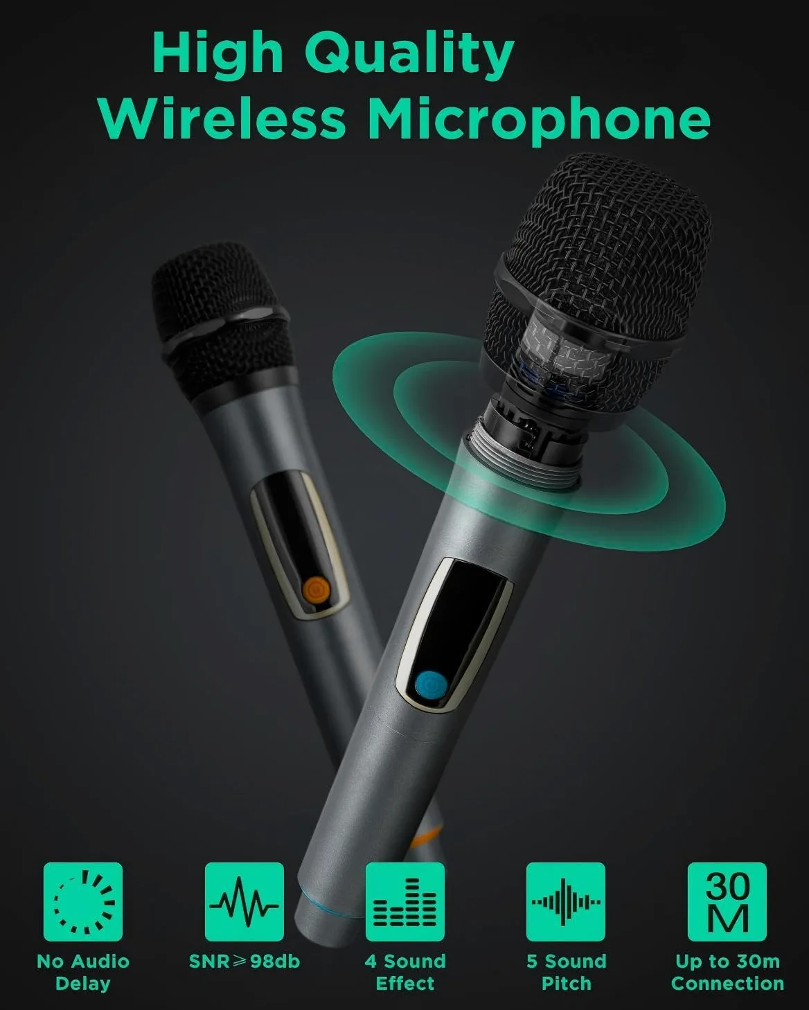 Casse karaoke professionale completo con 2 microfoni wireless, Altoparlante portatile Bluetooth con Luci per feste, Woofer da 10" Sistema PA, effetti sonori/luci DJ/radio FM GTSK10-1