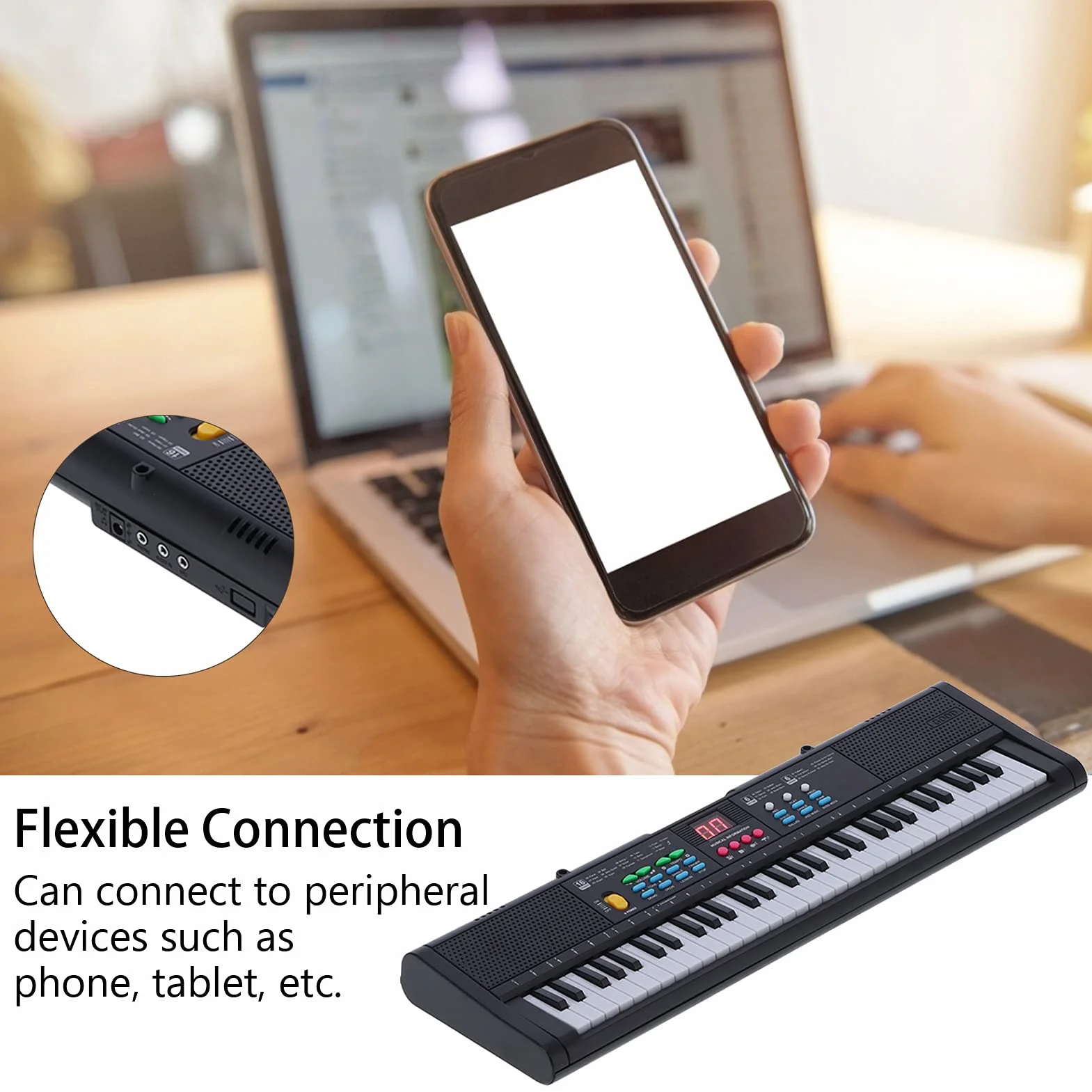Ejoyous Pianoforte con Tastiera per Bambini a 61 Tasti, Pianoforte Digitale Elettrico con Microfono, 6 Brani Dimostrativi 16 Toni 6 Ritmi, Cavo USB per Telefono, Tablet, Karaoke