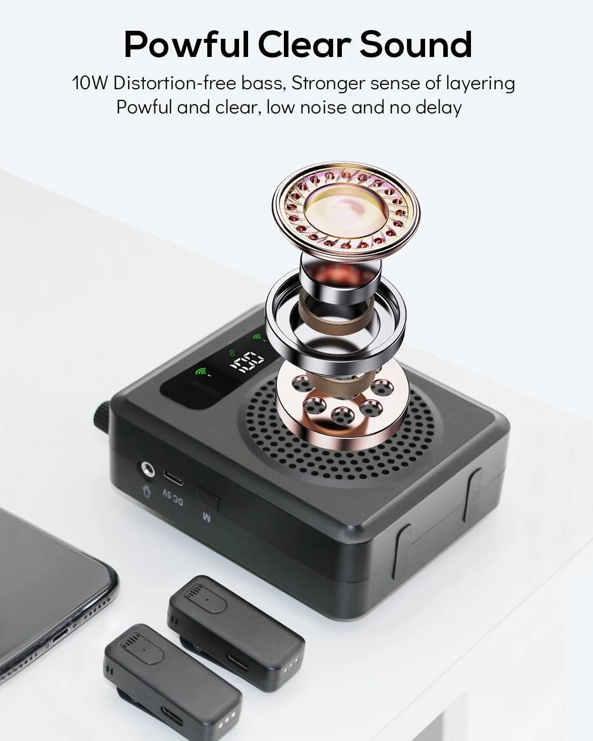 Amplificatore vocale portatile con microfono lavalier, clip on microfono con altoparlante, amplificatore vocale wireless con microfonos per insegnanti in classe, riunioni e all'aperto (Nero)