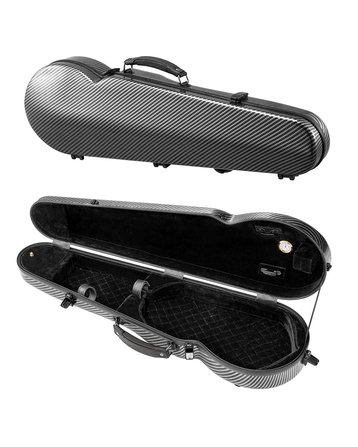 VEVOR Custodia per Violino, Dimensione Completa 4/4, Custodia da Viaggio per Violino 4/4, Igrometro Incorporato, con Fodera in Peluche, Doppie Tracolle, Antigraffio, Forma Triangolare, Nero