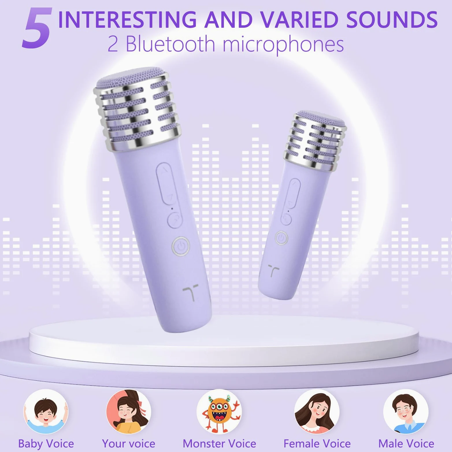 Karaoke per Bambini con 2 Microfono, Regalo Bambina 3-12 Anni Microfono Bluetooth Per Ragazzi e Ragazze, Portabile Macchina Karaoke con Design Supporto per Telefono, sistema PA per feste a casa(Viola)