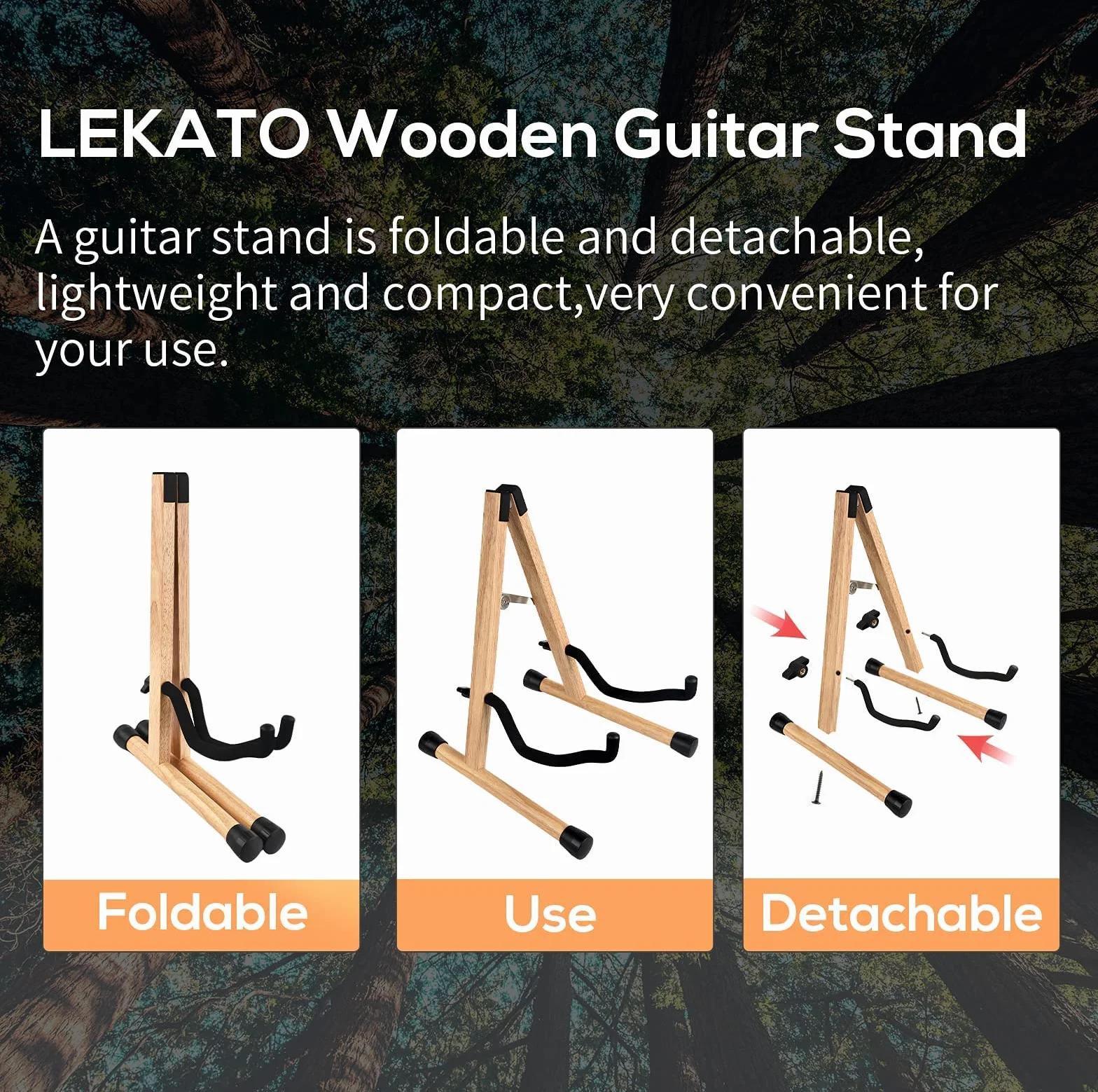 LEKATO Supporto per chitarra da pavimento in legno duro per chitarra elettrica Supporto per basso Supporto per chitarra classica in legno con imbottitura in schiuma per chitarre bassi