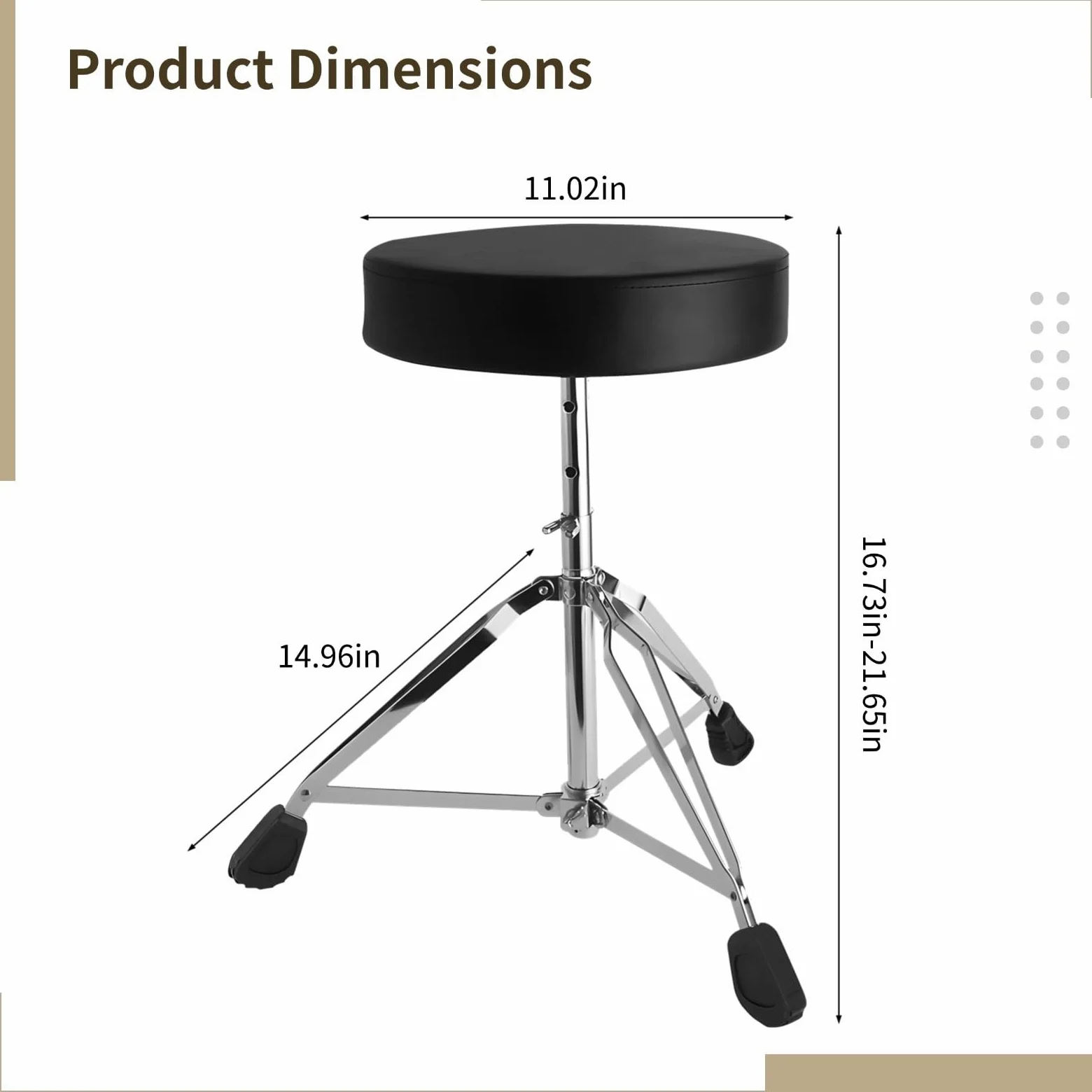 Drum Throne con altezza regolabile (42,4-55,1 cm), robusto sgabello imbottito con base in acciaio a 3 gambe, design pieghevole e piedini antiscivolo per batteristi e musicisti
